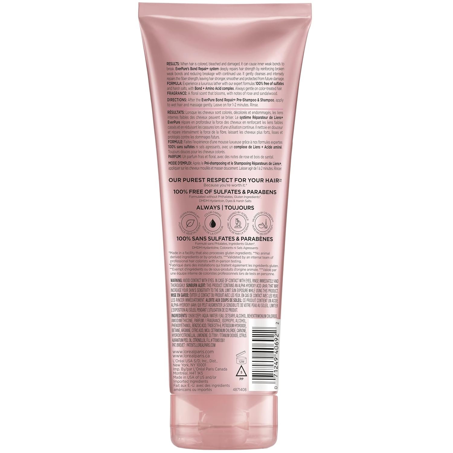 L'Oreal Paris Sulfate Free Bond Repair+ Conditioner, Hair Conditioner with Bond + Amino Acid Complex, Strengthens and Repairs Damaged or Color Treated Hair, EverPure, 6.8 Fl Oz (Packaging May Vary) - Image 11