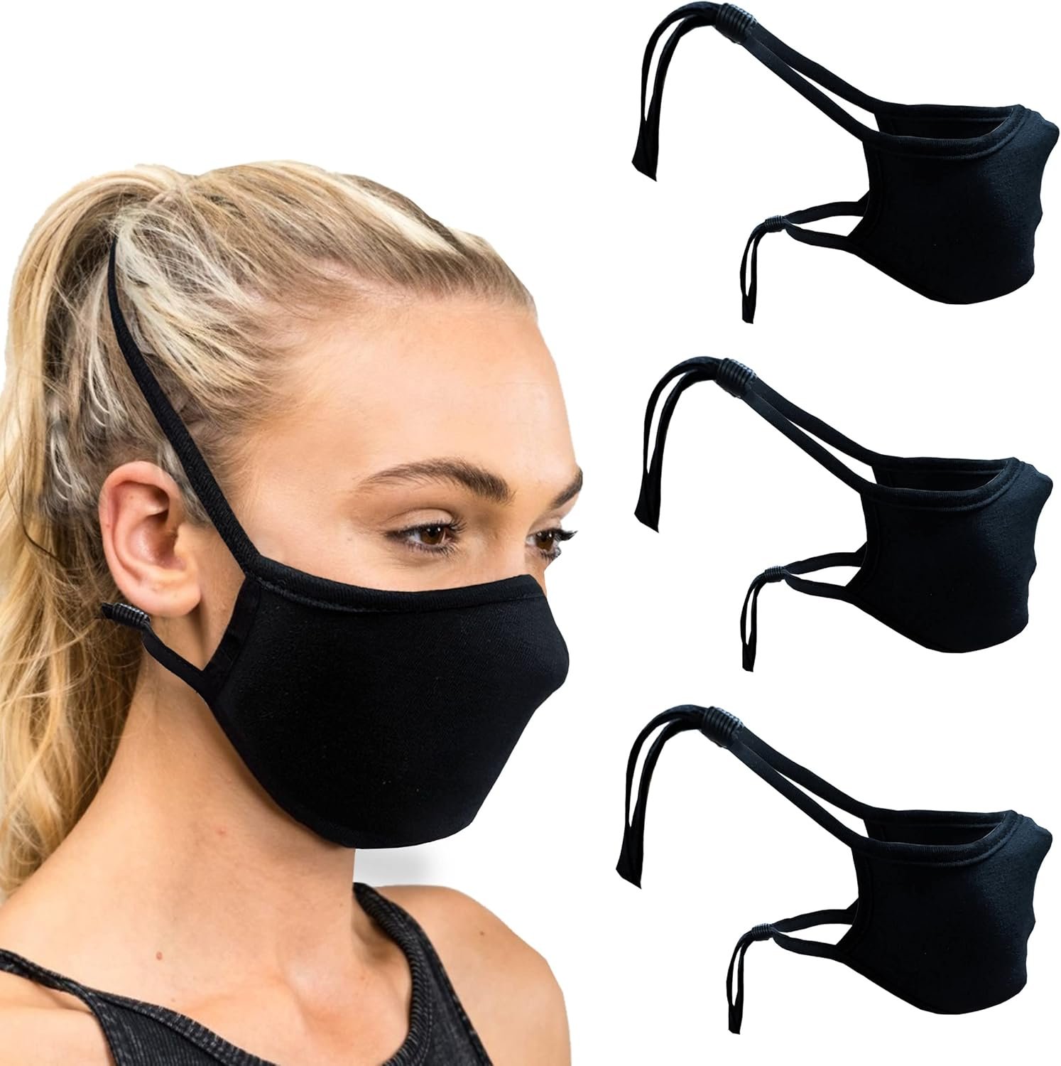 Reusable Black Cloth Face Mask For Men And Women - Washable Breathable Ear Saver Cotton Face Cover