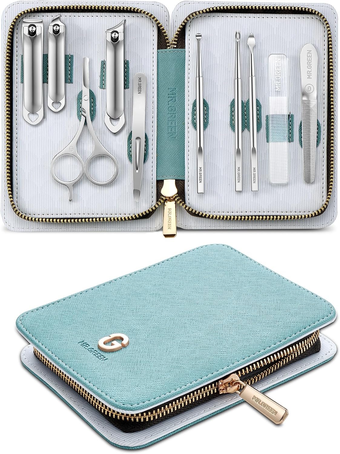 MR.GREEN Manicure Kit 10 in 1, German Stainless Nail Clipper Set, Professional Personal Nail Care Kit Pedicure Set, Portable Nail Kit with Exquisite Leather Case for Women &Men Home Office Travel Gift