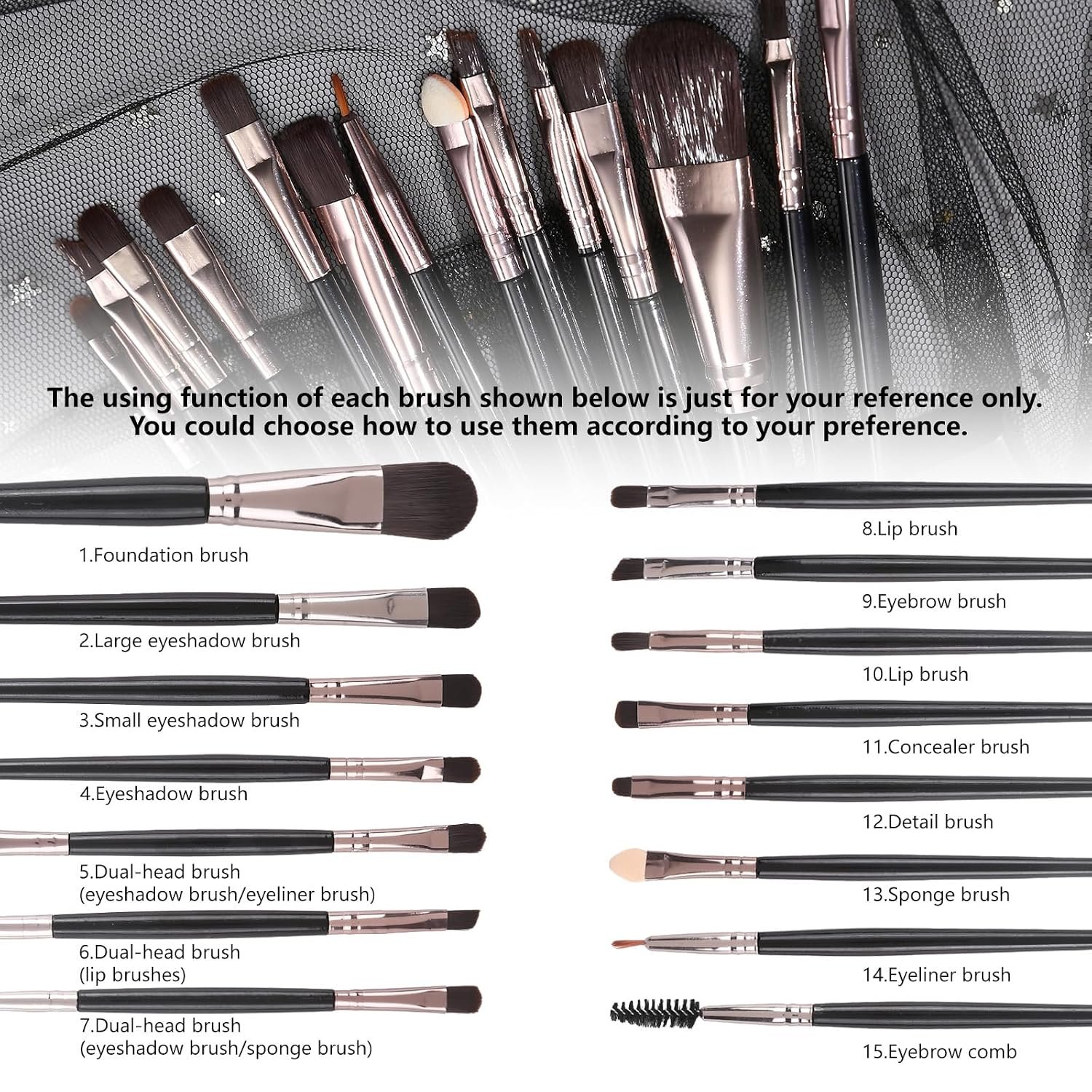 UCANBE Baked Eyeshadow Palette with 15PCS Brushes Makeup Set, 16 Color Natural Nude Matte Shimmer Metallic Eye Shadow Make Up Pallet for Women Girls, High Pigmented Long Lasting Waterproof - Image 6