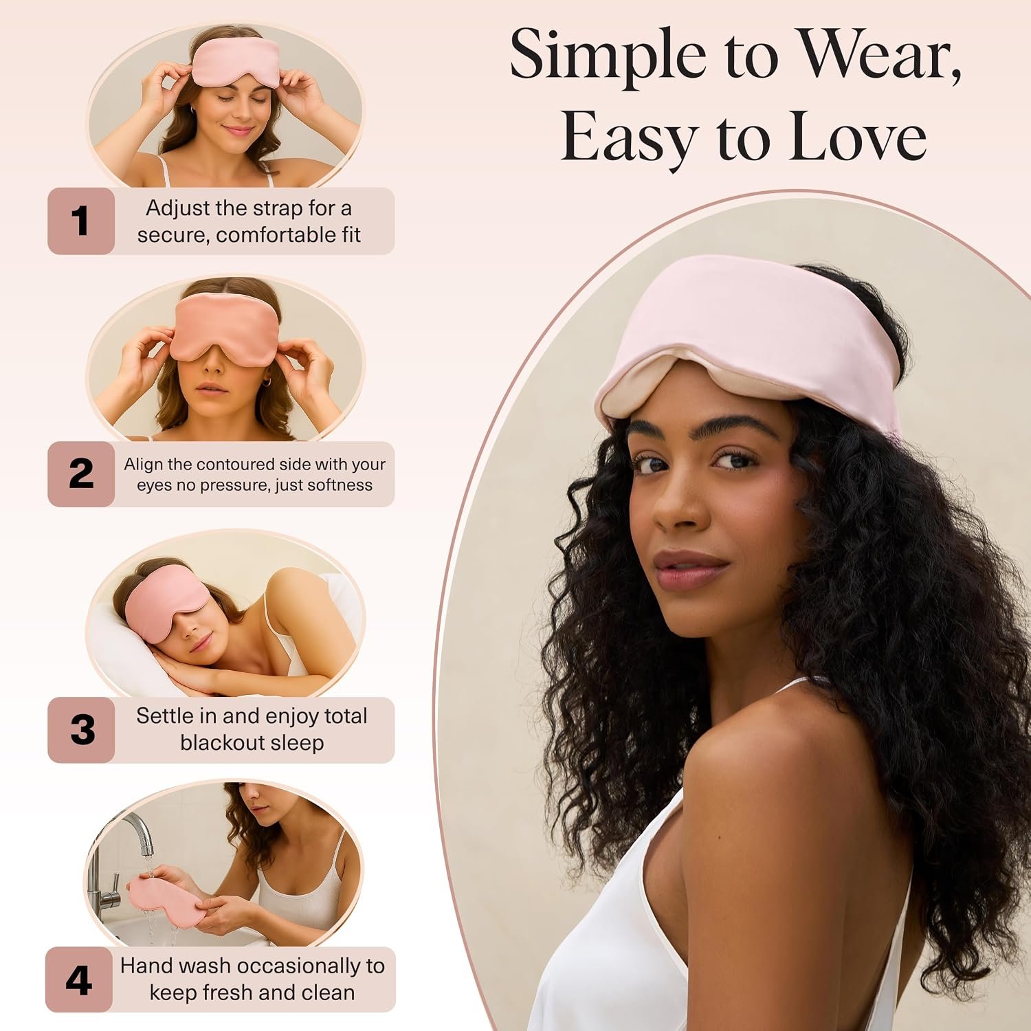 Kitsch Contour Satin Sleep Mask | Eye Masks for Sleep - Blush | Softer Than Silk Sleep Mask, Blindfold Sleep Masks for Women & Men, No Eye Pressure, Lightweight Eye Mask, Travel Essentials - Image 7