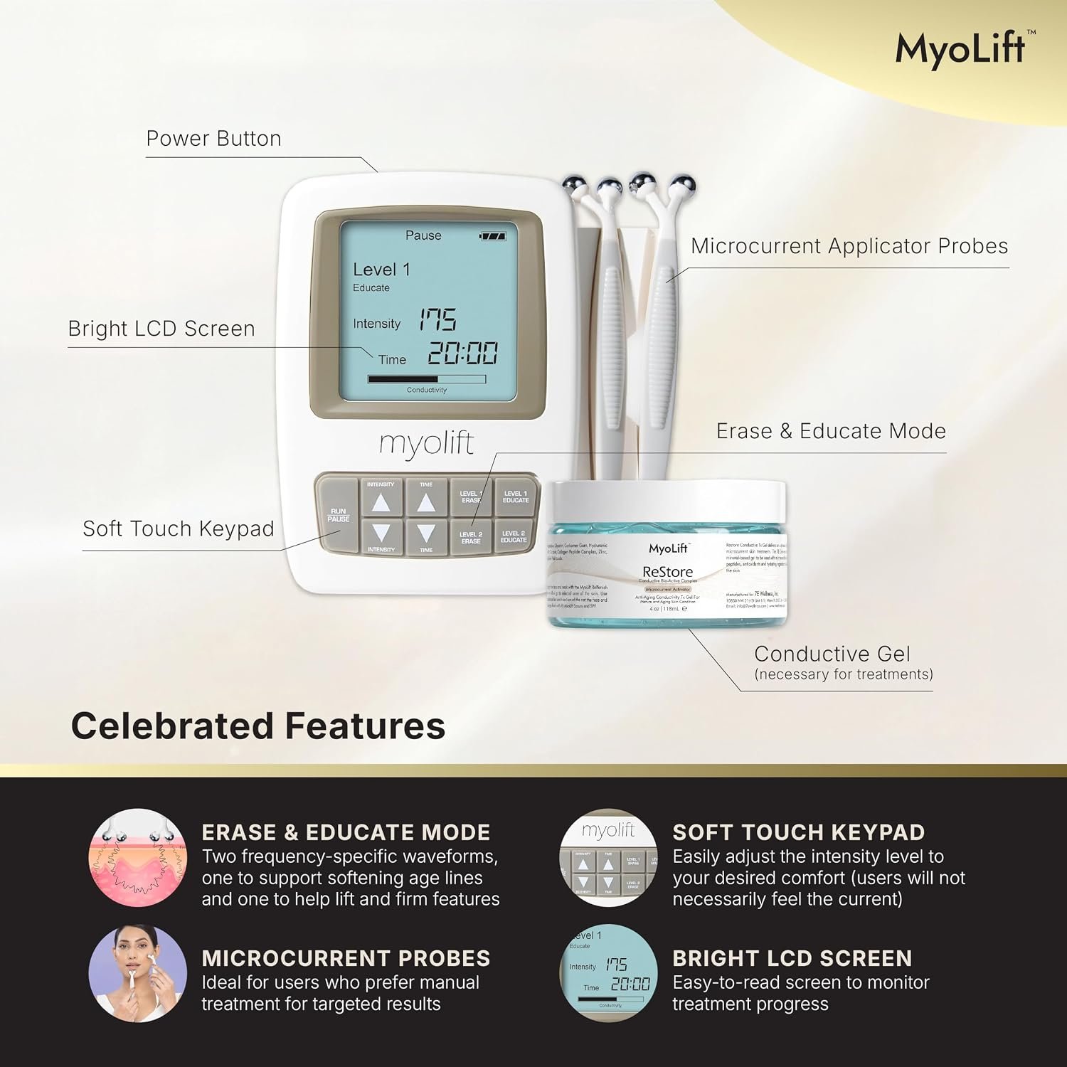 7E Wellness MyoLift Mini Microcurrent Facial Device with Dual Probes | Compact rechargeable microcurrent facial device with dual probes for face and neck skincare routines - Image 6