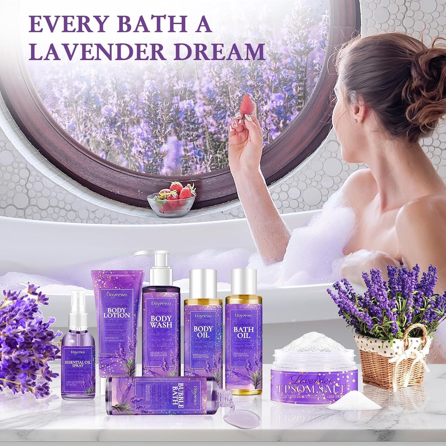 Spa Gifts for Women,Bath Body Care Wash Christmas Gifts Baskets for Women,Relaxation Calming Lavender Spa Set Home Self Care Shower Kit Birthday Valentines Stocking Stuffers for Mom Wife Sister - Image 2