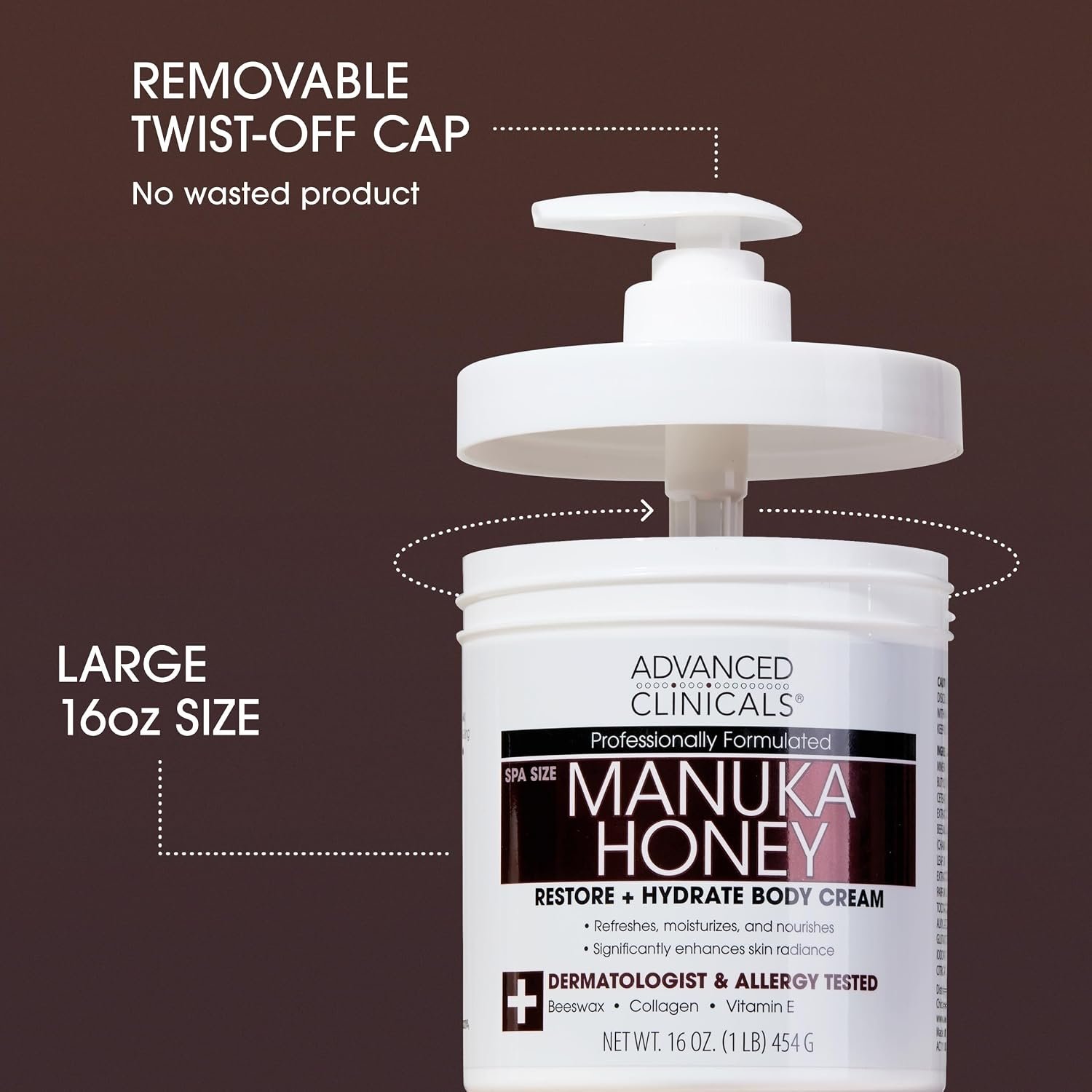 Advanced Clinicals Manuka Honey Body Cream For Women & Men | Body Butter Lotion For Extremely Dry Skin | Collagen Cream | Skincare Moisturizer Hydrating Balm Improves Look Of Aging Skin, 16 Ounce - Image 3