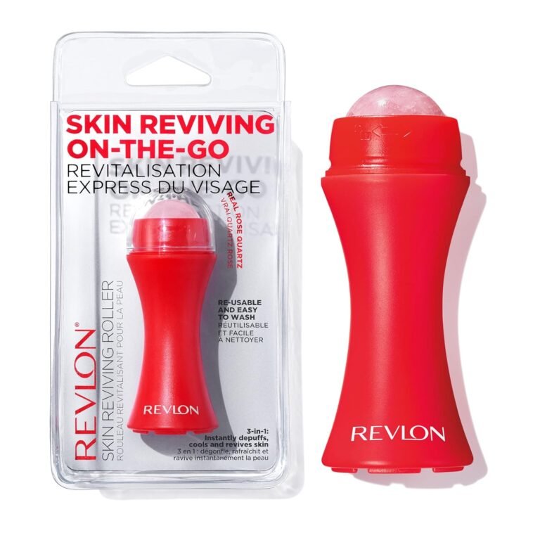 Revlon Skin Reviving Face Roller, Red, 1 Count | Reusable rose quartz face roller for all-day facial reviving and depuffing.