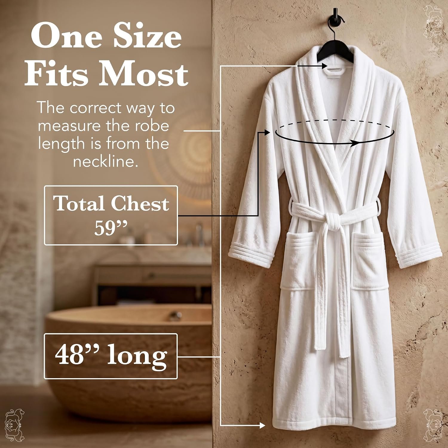 MONARCH Cotton Terry Velour Bath Robe Self-Tie Belt for Men or Women | Absorbent Inside, Smooth Outside, Generously Sized Hotel-Grade Robe, Dual Patch Pockets, Dryer-Safe, Machine Washable - Image 4