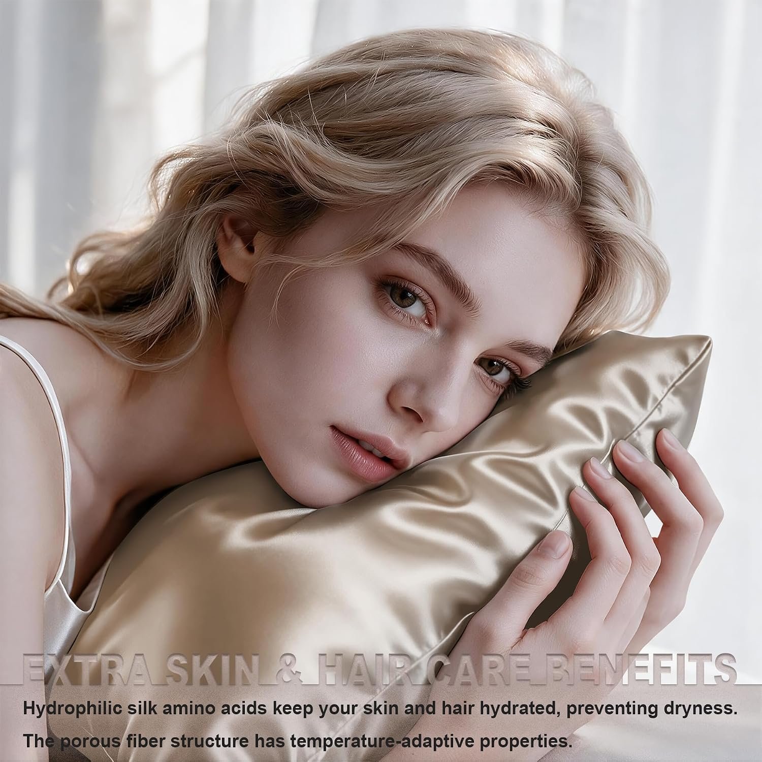 LYSHIN Silk Pillow Cases 2 Pack Queen Size with Zipper, Champagne | 19 Momme Mulberry Silk Pillowcase for Skin and Hair, Anti-Acne, Hypoallergenic, Cooling, Beauty Sleep, Gifts for Women - Image 3
