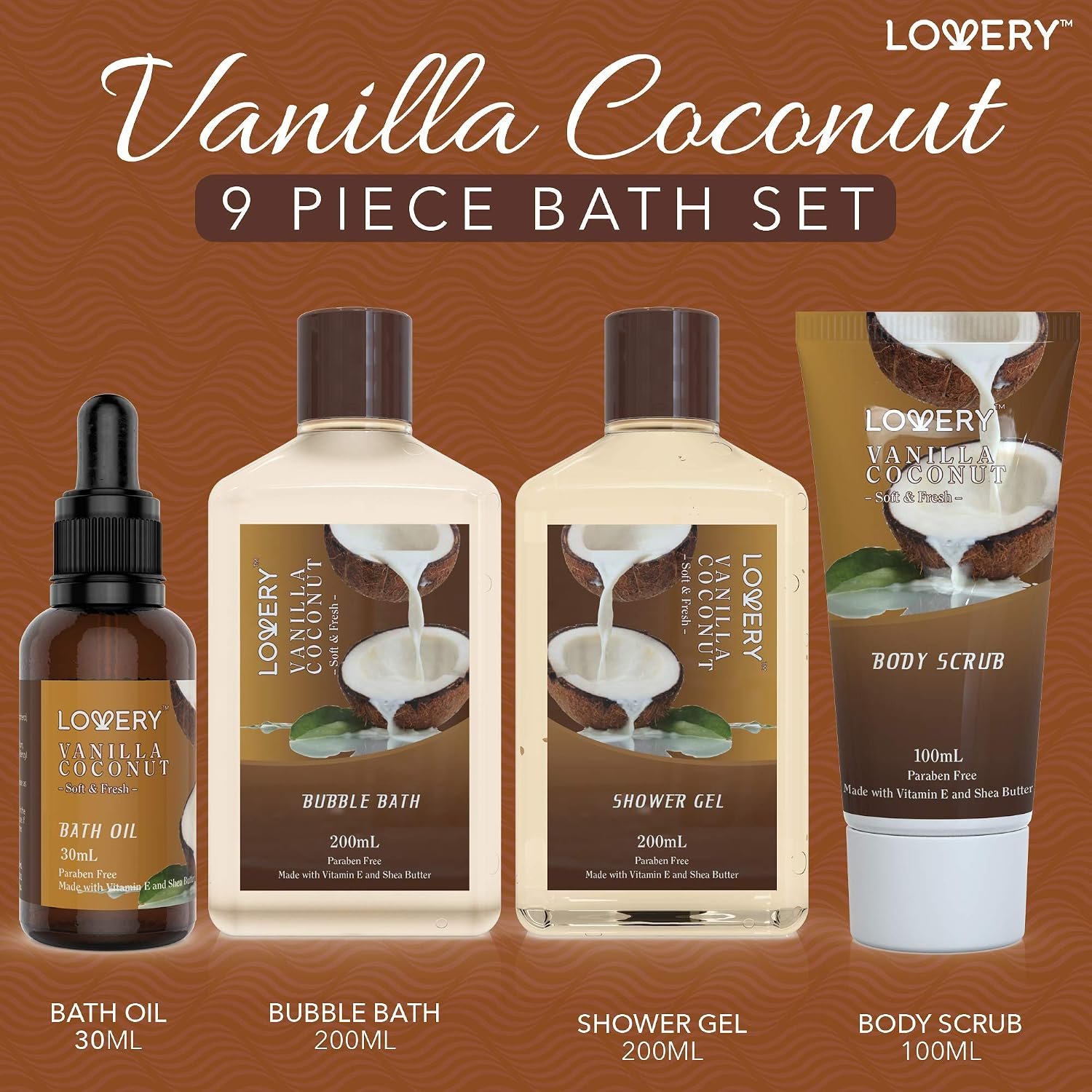 Gifts For Women Gift Basket for Women– 9 Piece Set of Vanilla Coconut Home Spa Set, Luxurious Gifts for Her, Bath and Body Sets Includes Fragrant Lotions, Large Bath Bombs, Coconut Oil - Image 2