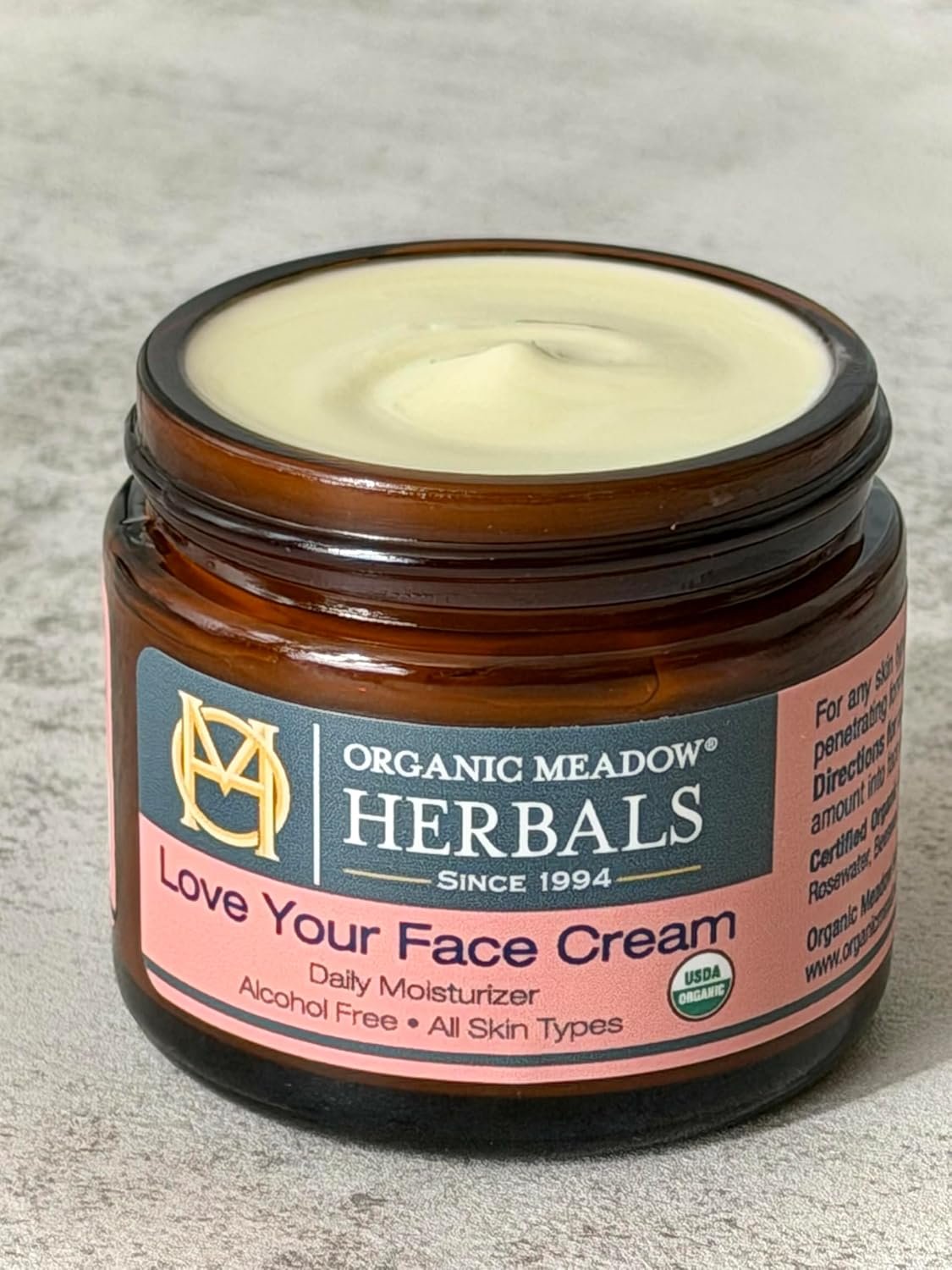 Organic Meadow Herbals Love Your Face Cream 2oz. USDA Certified Organic. Rich Facial Moisturizer for all skin types. Woman-owned & Operated Since 1994 - Image 2