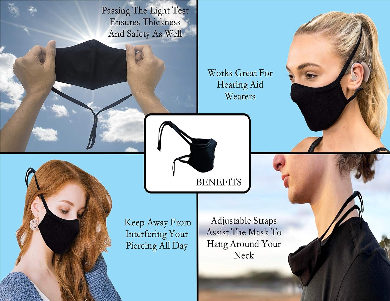 Reusable Black Cloth Face Mask For Men And Women - Washable Breathable Ear Saver Cotton Face Cover - Image 6