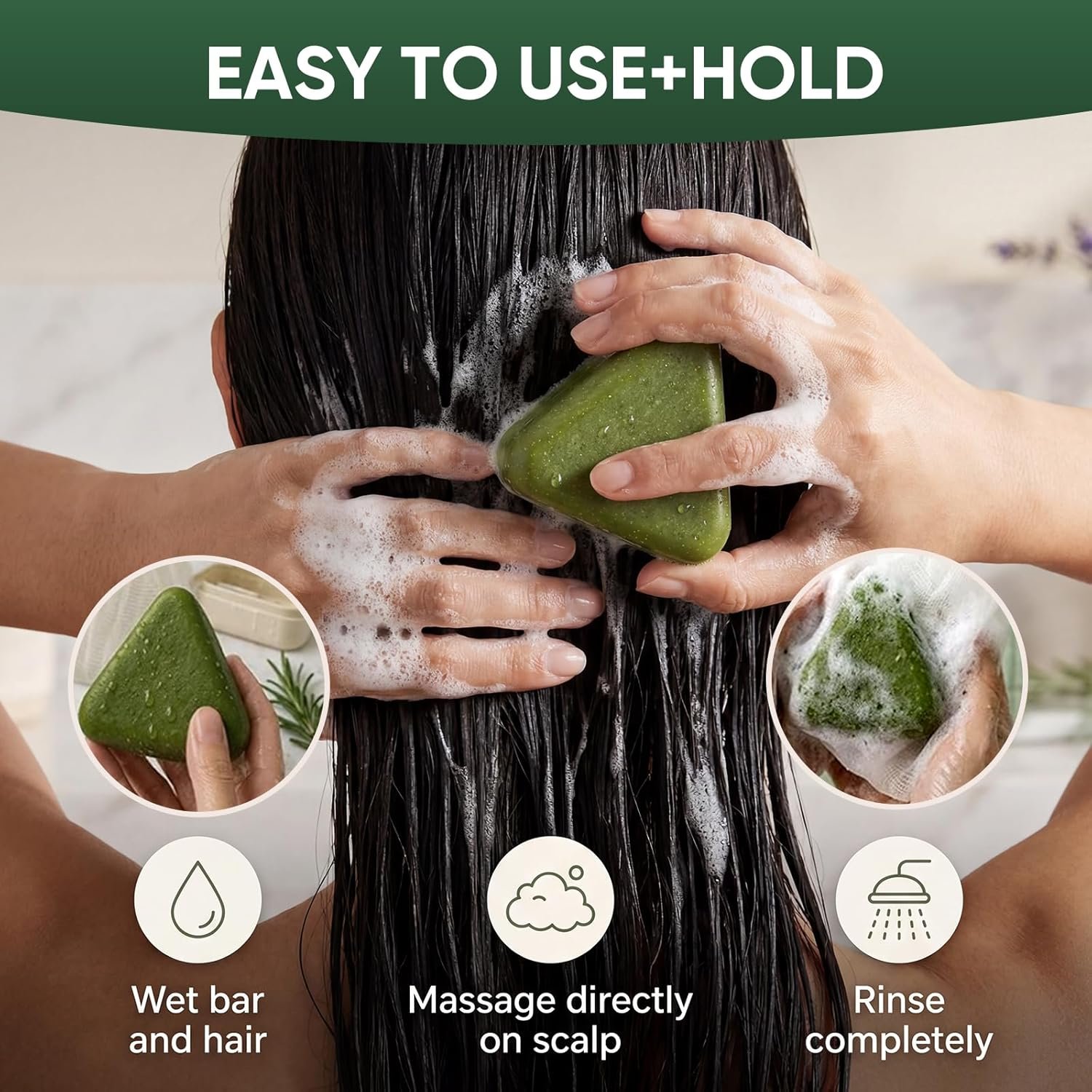 Korean Scalp Revival Bar, Scalp Care Shampoo Bar Rosemary Triangle Regrowth Shampoo Bar for Dry, Oily & Sensitive Scalp, Natural Botanical Anti-Hair Loss Hydrating Green Hair Care Soap (2) - Image 6