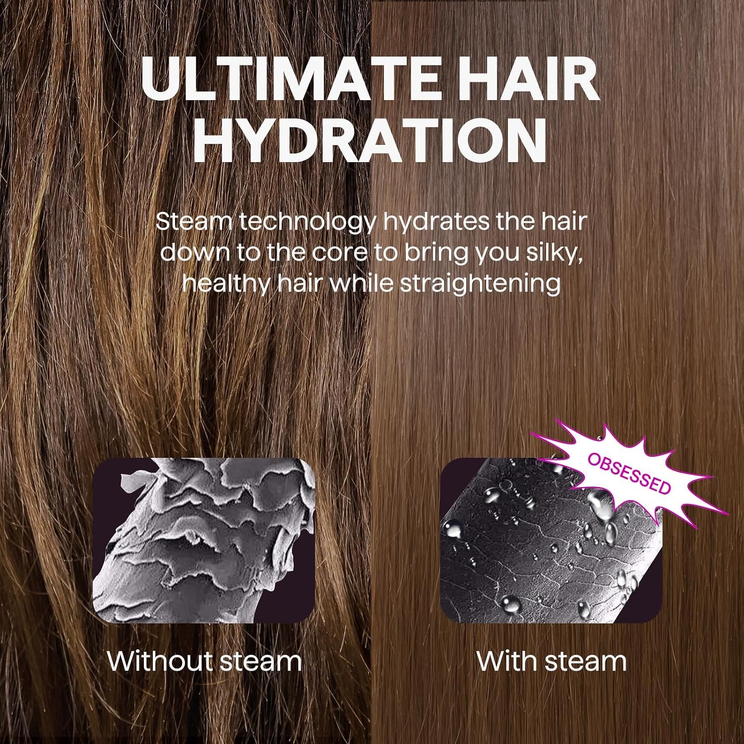 Wavytalk Steam Hair Straightener Steam Sesh for Less Heat Damage, Flat Iron | Detachable Comb, Steam Nourishes, Speeds Straightening, Fights Humidity & Frizz, Nano Titanium 1.38'' Plate, 5 Heat, Pink - Image 8