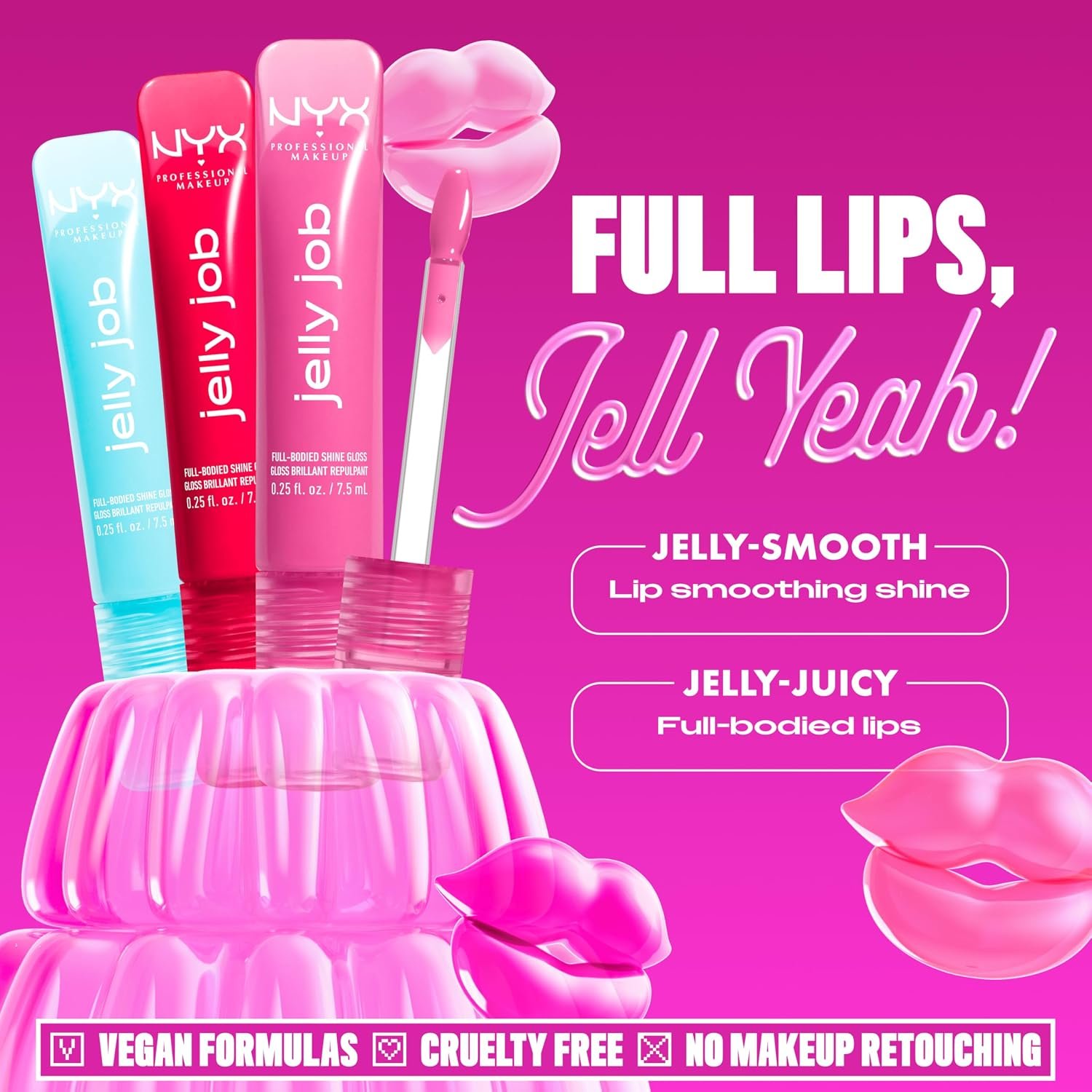NYX PROFESSIONAL MAKEUP Jelly Job Lip Gloss, Lip Tint Gloss with Full-Bodied, Smoothing, and Hyper-Glossy Shine - Glow Job (Gold Shimmer) - Image 3