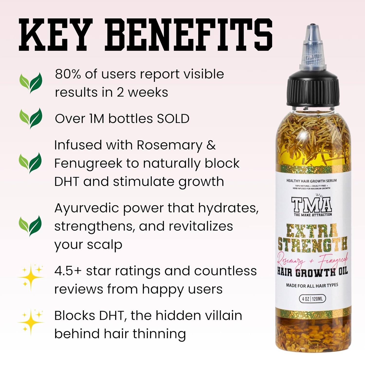 The Mane Attraction Extra-Strength Herbal Hair Growth Oil, 4 Fl Oz | Rosemary & Fenugreek Blend, Castor & Vitamin E Infusion, Scalp-nourishing for All Hair Types - Image 6
