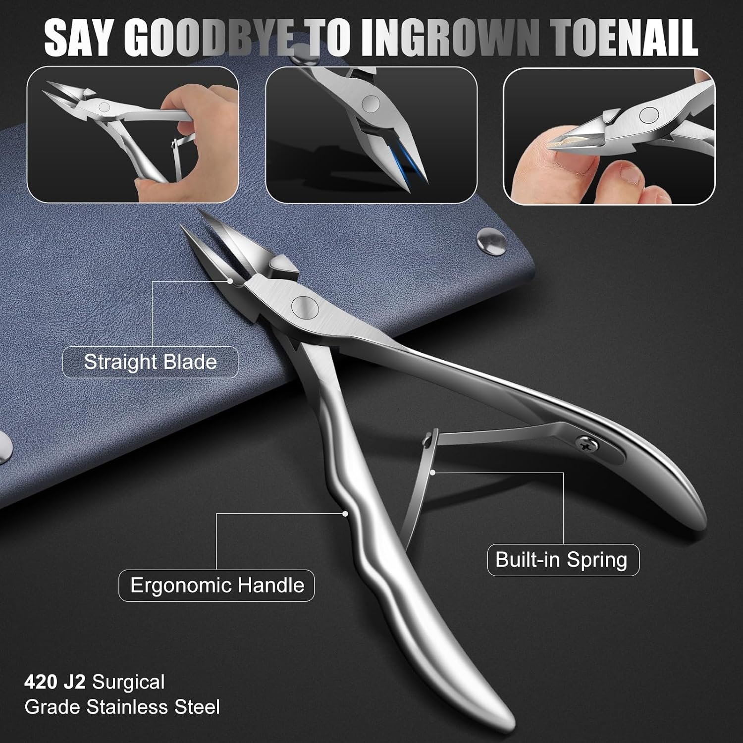 7-Piece Ingrown Toenail Treatment Set, Professional Stainless Steel Ingrown Toenail Removal Kit, Toenail Clippers for Thick Toenails, Pedicure Tools for Feet, Nail Clippers for Thick and Ingrown Nails - Image 5