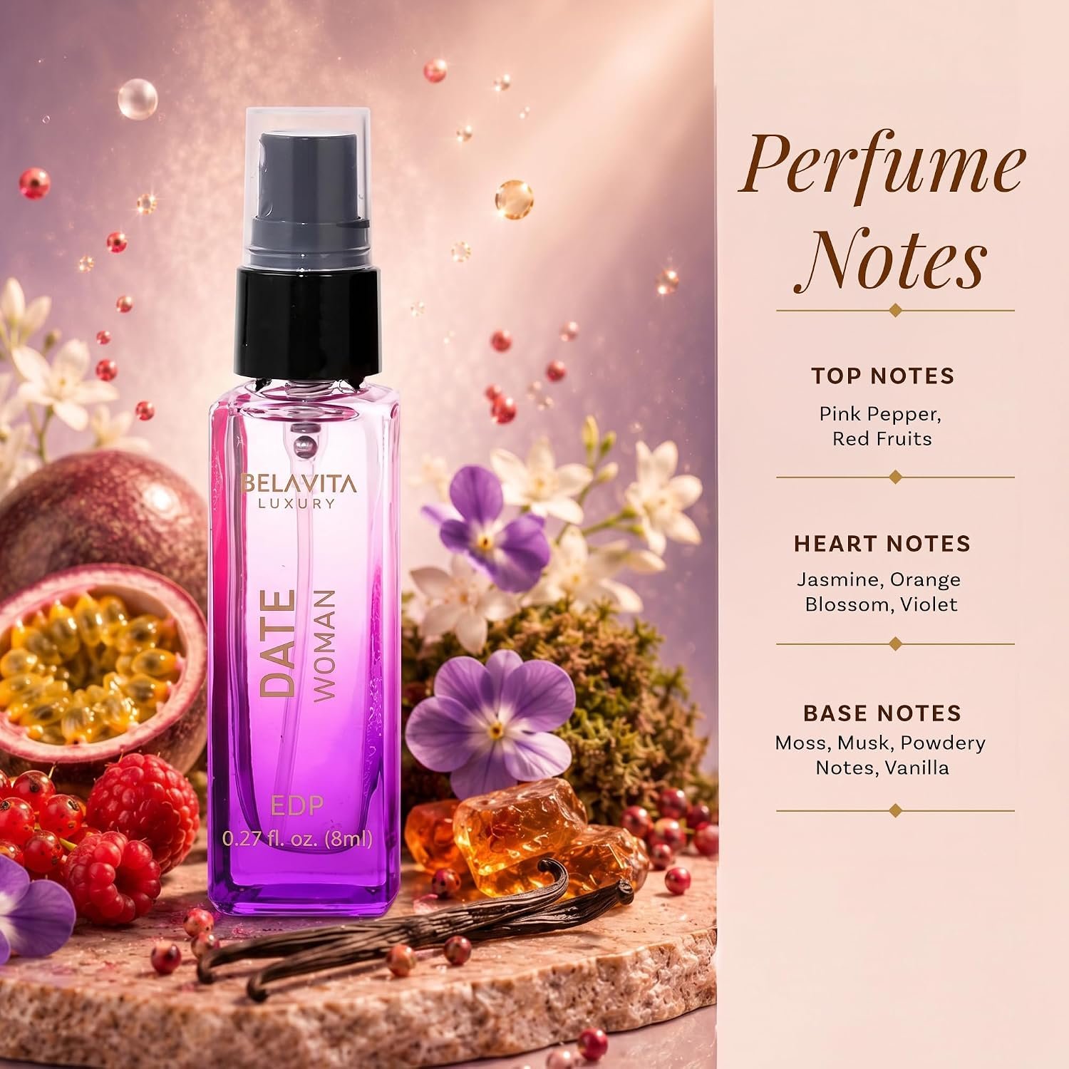 Bellavita Luxury Women's Perfume Discovery Gift Set with Date, Glam, Diva, Rose, Hot Mess, White Oud, and Senorita | 7 X 8ml | Floral, Fresh, Fruity Scent Profile - Image 4