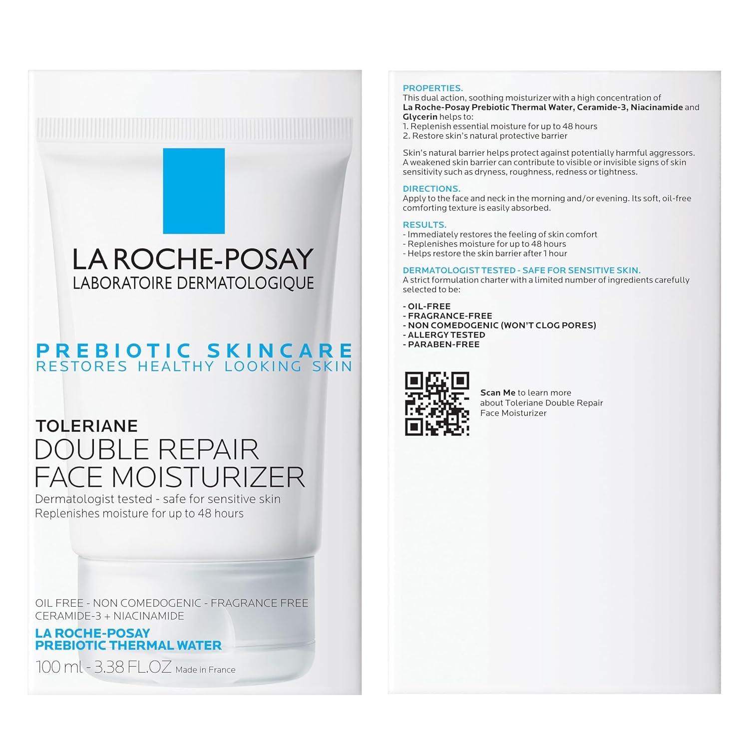 La Roche-Posay Toleriane Double Repair Face Moisturizer, 3.38oz | Daily face cream with glycerin, niacinamide and ceramide for all skin types. Oil free and fragrance free. - Image 9
