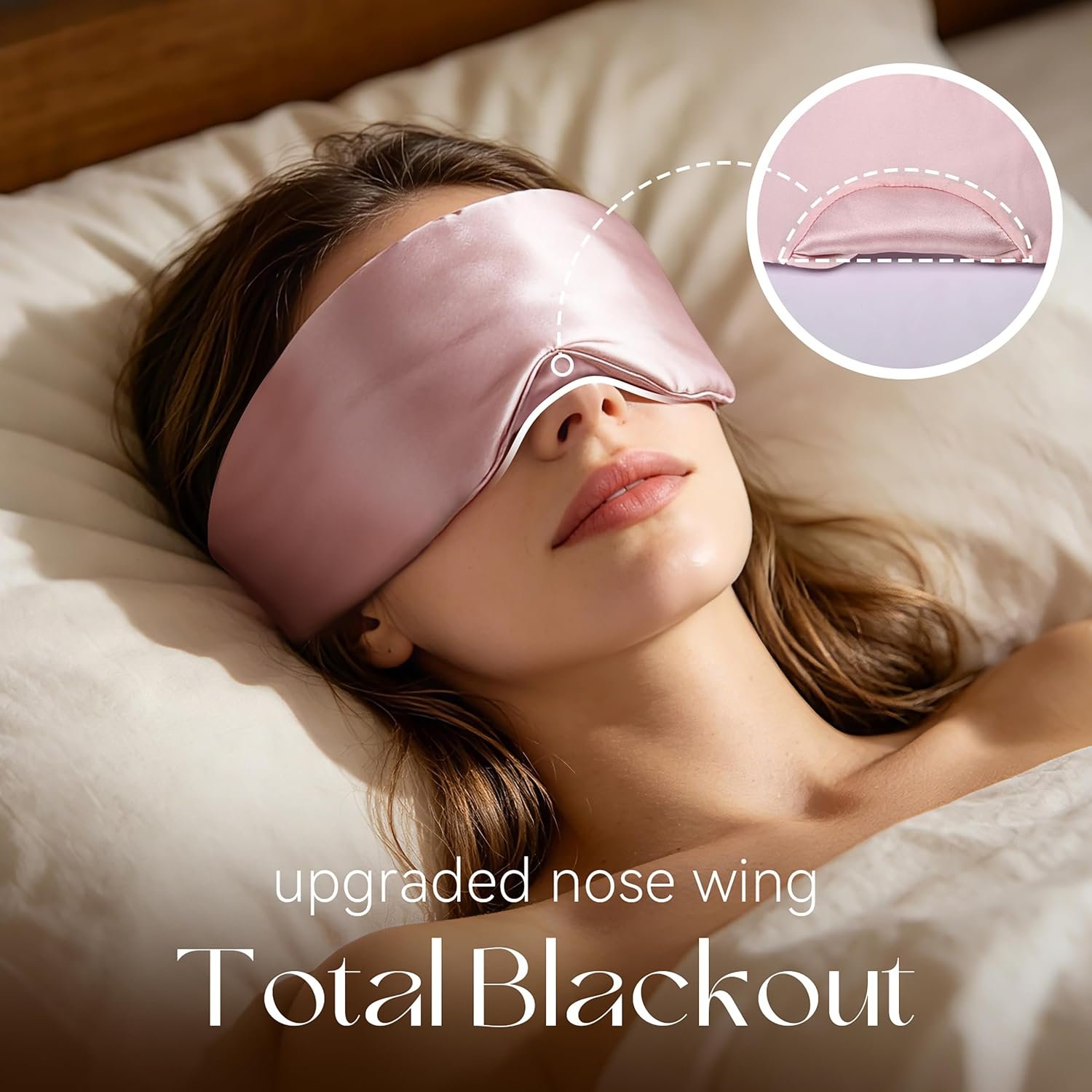 Silk Sleep Mask 22 Momme 100% Mulberry Silk & 3.5cm Silk Hairband Set for Side Sleeper Women Men,Light Blocking Nose Pad, Adjustable Silent Strap,Eye Mask fo Home & Travel Use (Pink) - Image 4