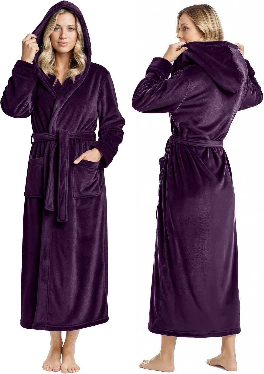 Premium Ultra Soft Robes for Women with Hood Plush Fleece Long Bathrobe