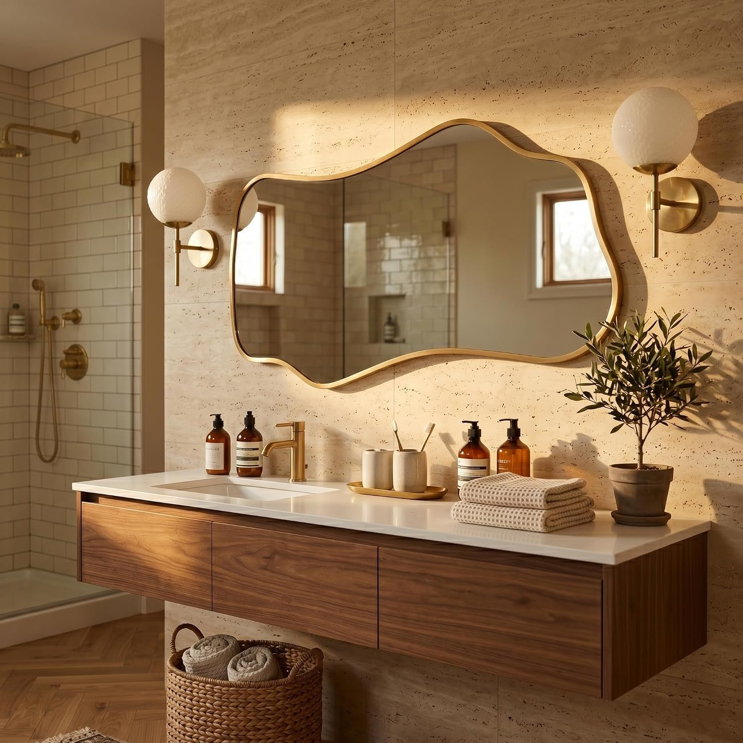 Bathroom Mirrors for Over Sink-Horizontal or Vertical Hanging 47.2"x21.6" Gold Asymmetrical Wavy Aluminum Frame Decorative Full Body Mirror for Living Room,Bedroom,Cloakroom,Entryway - Image 7