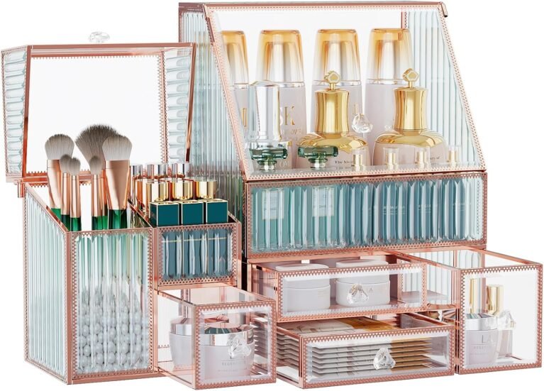 Youdepot Glass Makeup Organizer, 3-in-1 Cosmetic Organizer | Multi-Functional, for Skincare Lipstick Brushes, Vanity Organizer, Bathroom Organizer