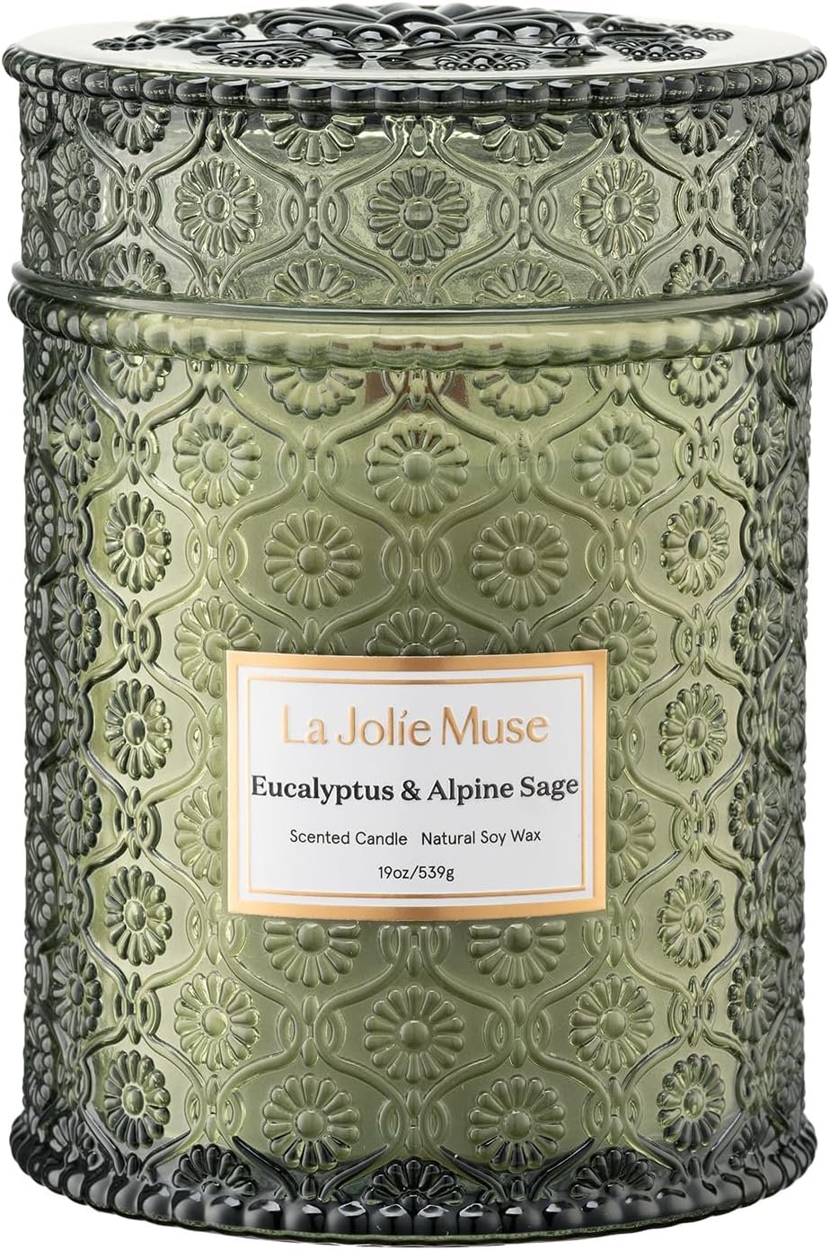 LA JOLIE MUSE Eucalyptus Sage Fresh Scented Candles for Home, 19 oz Soy Wax | Large Jar Luxury Candle, Clean Non Toxic, Gift for Women & Men, Relaxing Aromatherapy Candle, Decorative Candles, Wood Wick