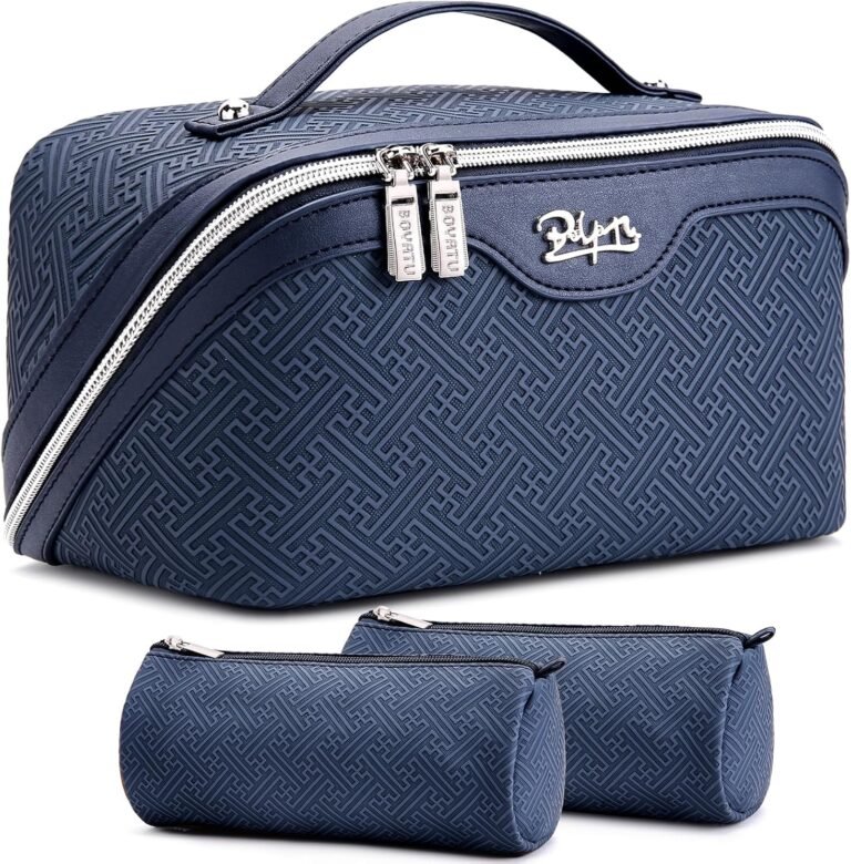 BOYATU Travel Makeup Bags for Women: Vintage Roman Column Texture | Each Journey, Quiet Luxury Serenity - 3 Pcs Set Large Capacity Cosmetic Bag Organizer Toiletry Purse 50% Extra Storage
