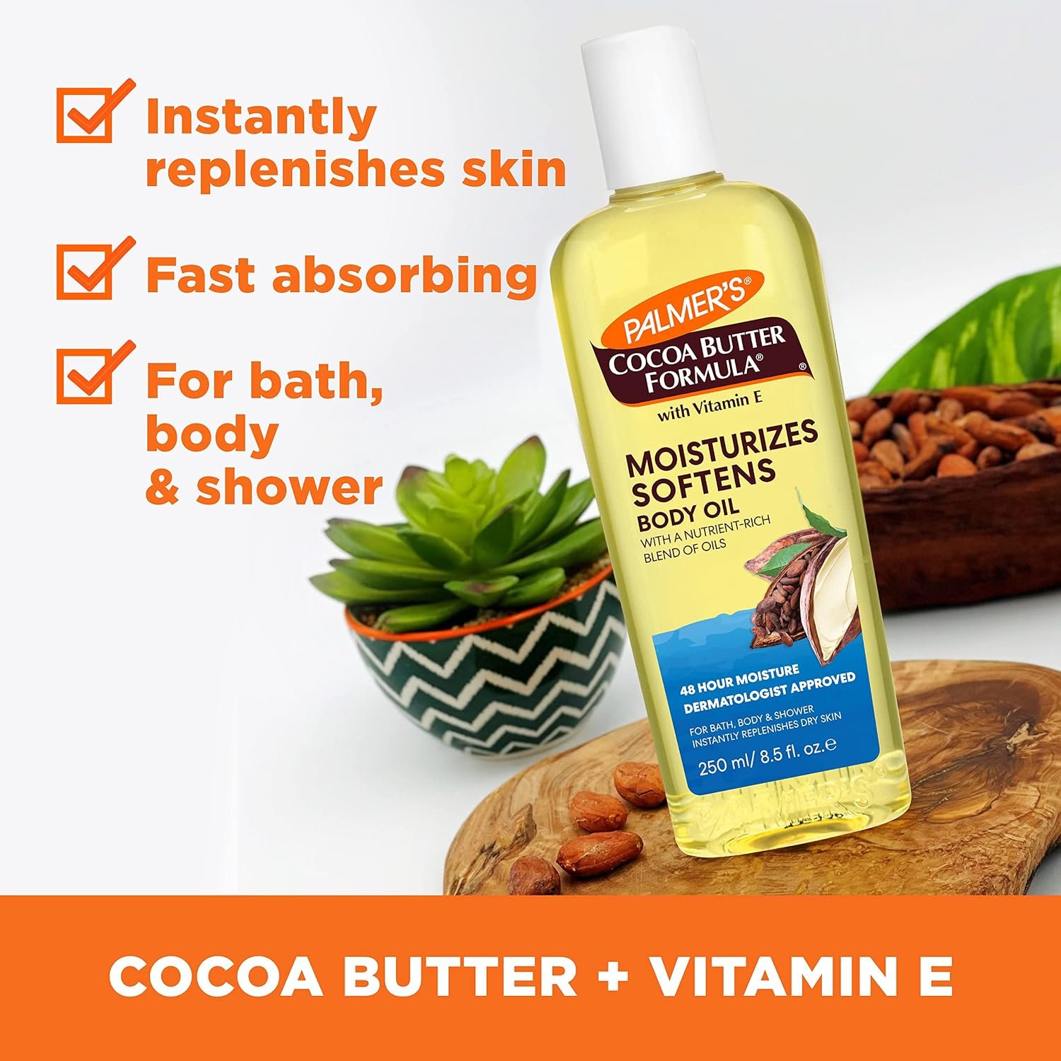 Palmer's Moisturizing Body Oil, Cocoa Butter Formula (8.5 Fl Oz) | Nourishing with Vitamin E, Radiant Looking Glow & Skin Hydration, Lightweight, Instant Absorption for Bath, Body and Shower - Image 2