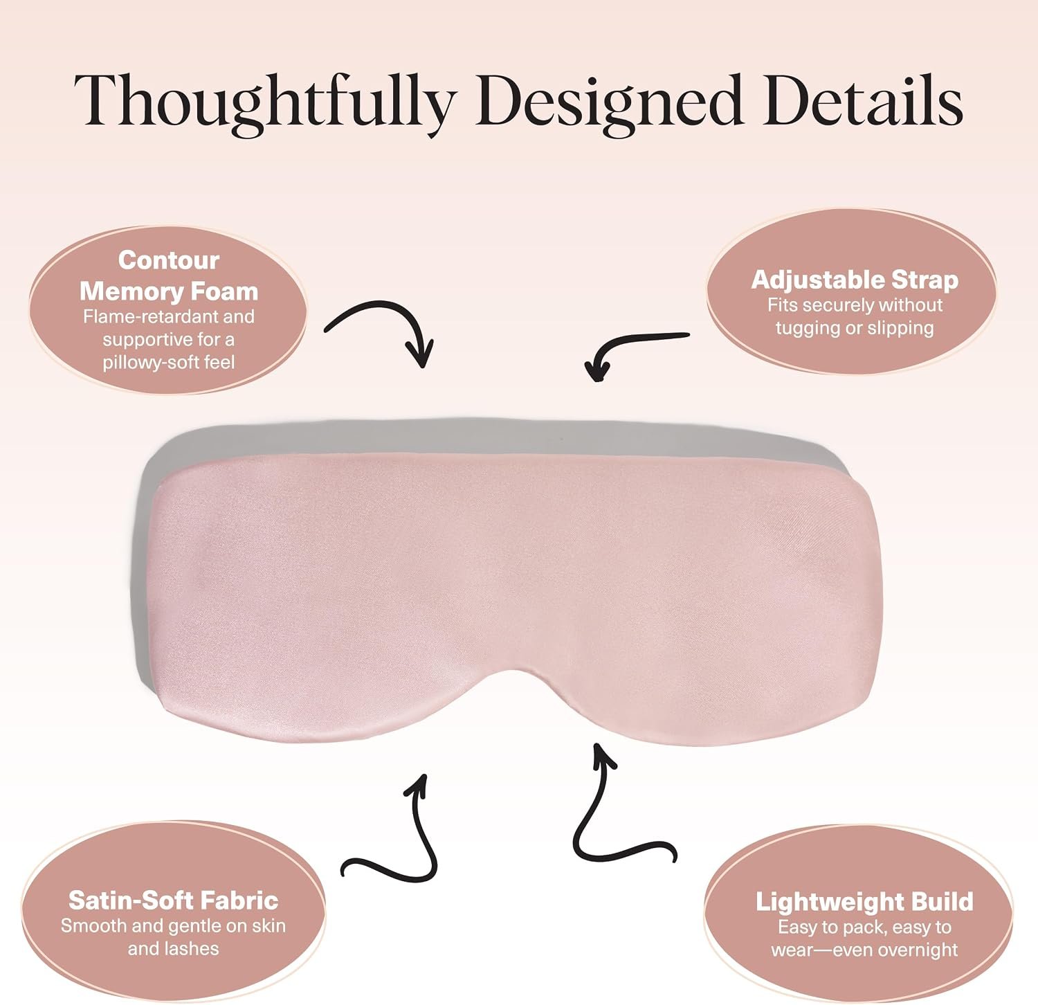 Kitsch Contour Satin Sleep Mask | Eye Masks for Sleep - Blush | Softer Than Silk Sleep Mask, Blindfold Sleep Masks for Women & Men, No Eye Pressure, Lightweight Eye Mask, Travel Essentials - Image 4