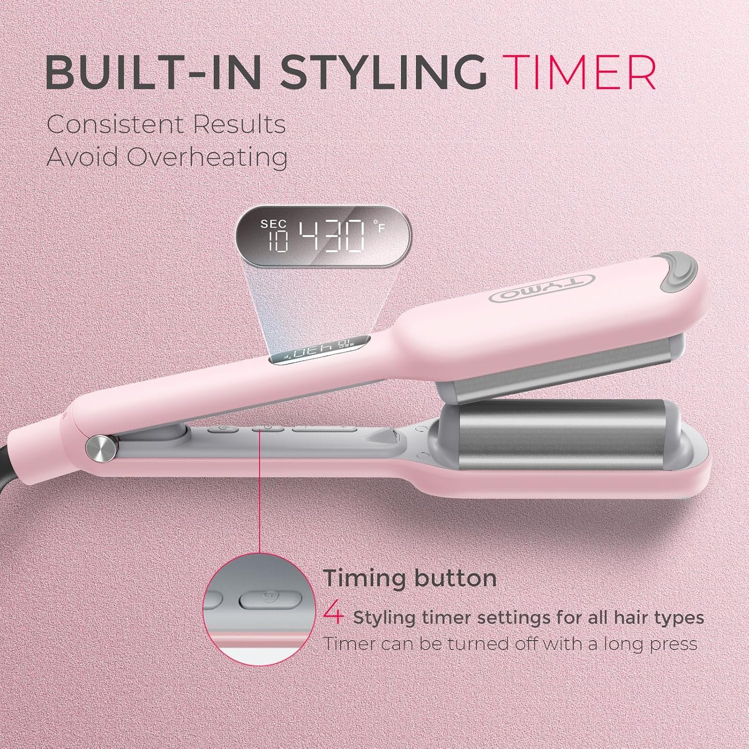 Curling Iron Hair Crimper Waver, TYMO ROVY Beach Waves Hair Curler | Ionic Curling Wand, 3 Barrel Crimper Hair Tool for Women, Dual Voltage, Anti-Scald, Easy to Use, Pink, 1 Inch - Image 6