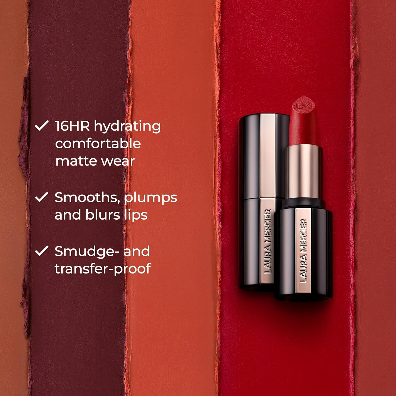 Laura Mercier Caviar Smoothing Matte Lipstick, 16HR Hydration, Long Lasting Wear, High Impact Color, Smudge- & Transfer-Proof, Hyaluronic Acid and Vitamin E Infused - Image 5