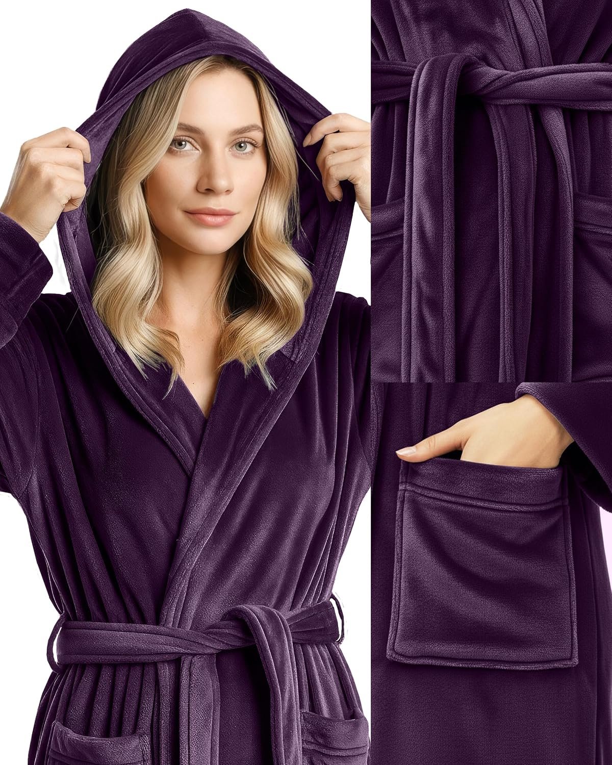 Premium Ultra Soft Robes for Women with Hood Plush Fleece Long Bathrobe - Image 2