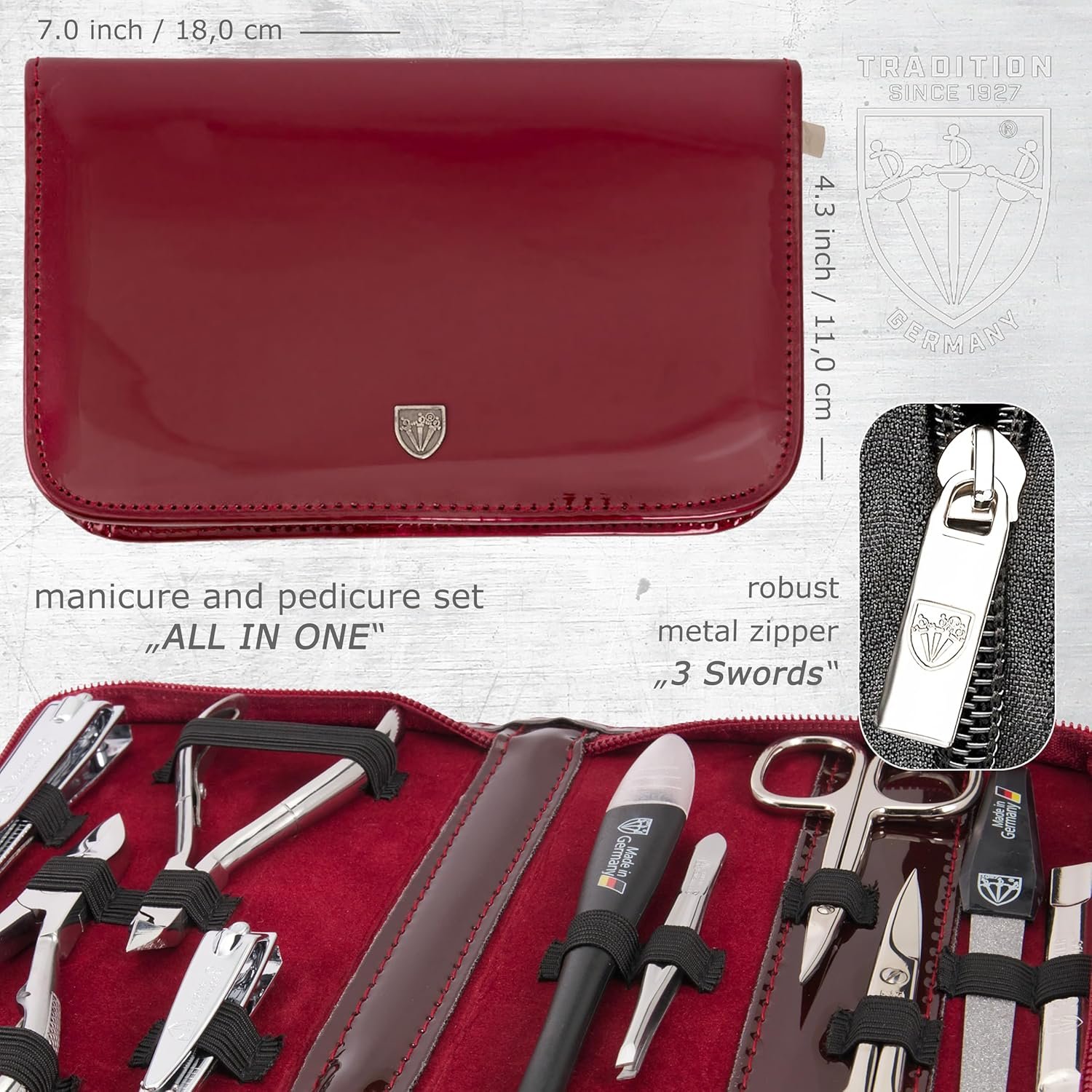 3 Swords Germany - brand quality 10 piece manicure pedicure grooming kit set for professional finger & toe nail care scissors clipper fashion leather case in gift box, Made by 3 Swords (6226) - Image 5