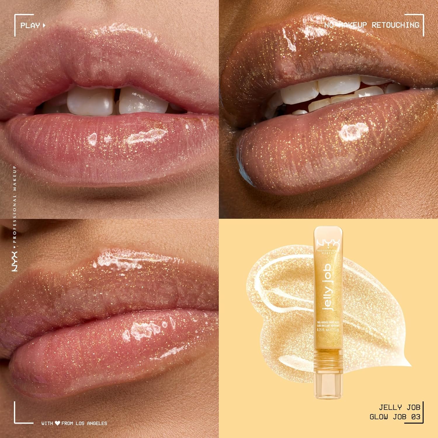 NYX PROFESSIONAL MAKEUP Jelly Job Lip Gloss, Lip Tint Gloss with Full-Bodied, Smoothing, and Hyper-Glossy Shine - Glow Job (Gold Shimmer) - Image 2