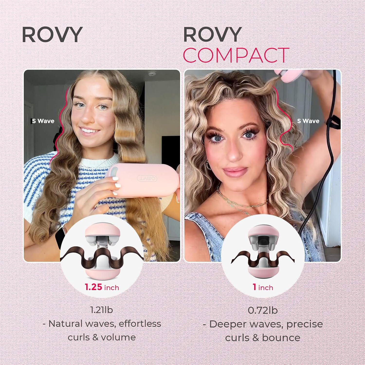 Curling Iron Hair Crimper Waver, TYMO ROVY Beach Waves Hair Curler | Ionic Curling Wand, 3 Barrel Crimper Hair Tool for Women, Dual Voltage, Anti-Scald, Easy to Use, Pink, 1 Inch - Image 3