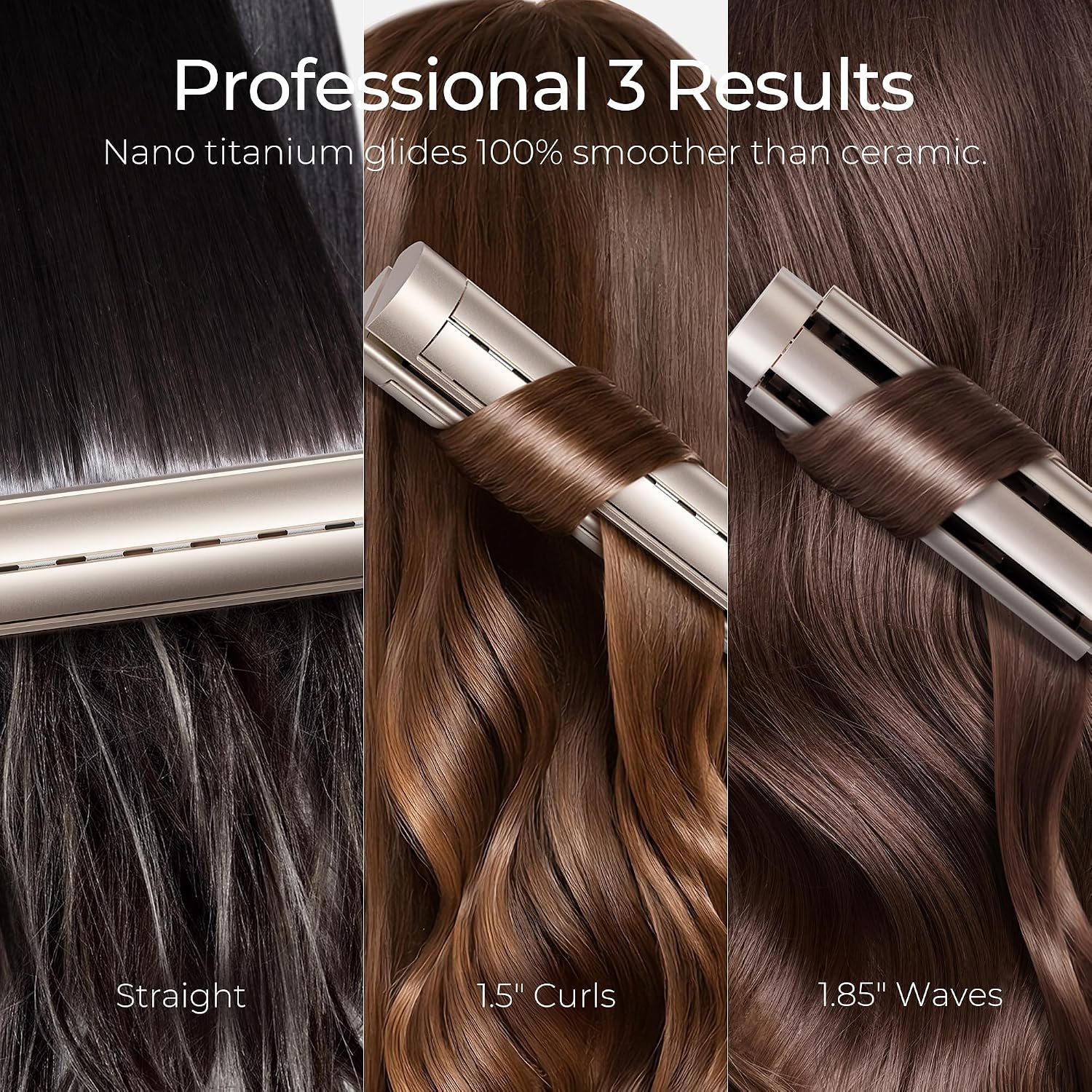 TYMO AIRQ Dual-Size Airflow Flat Iron Curling Iron 1 1/2 Inch to 2 Inch | Hair Straightener and Hair Curler 2 in 1, Beach Waves, Nano Titanium, 300 Million Ionic, Gold - Image 5