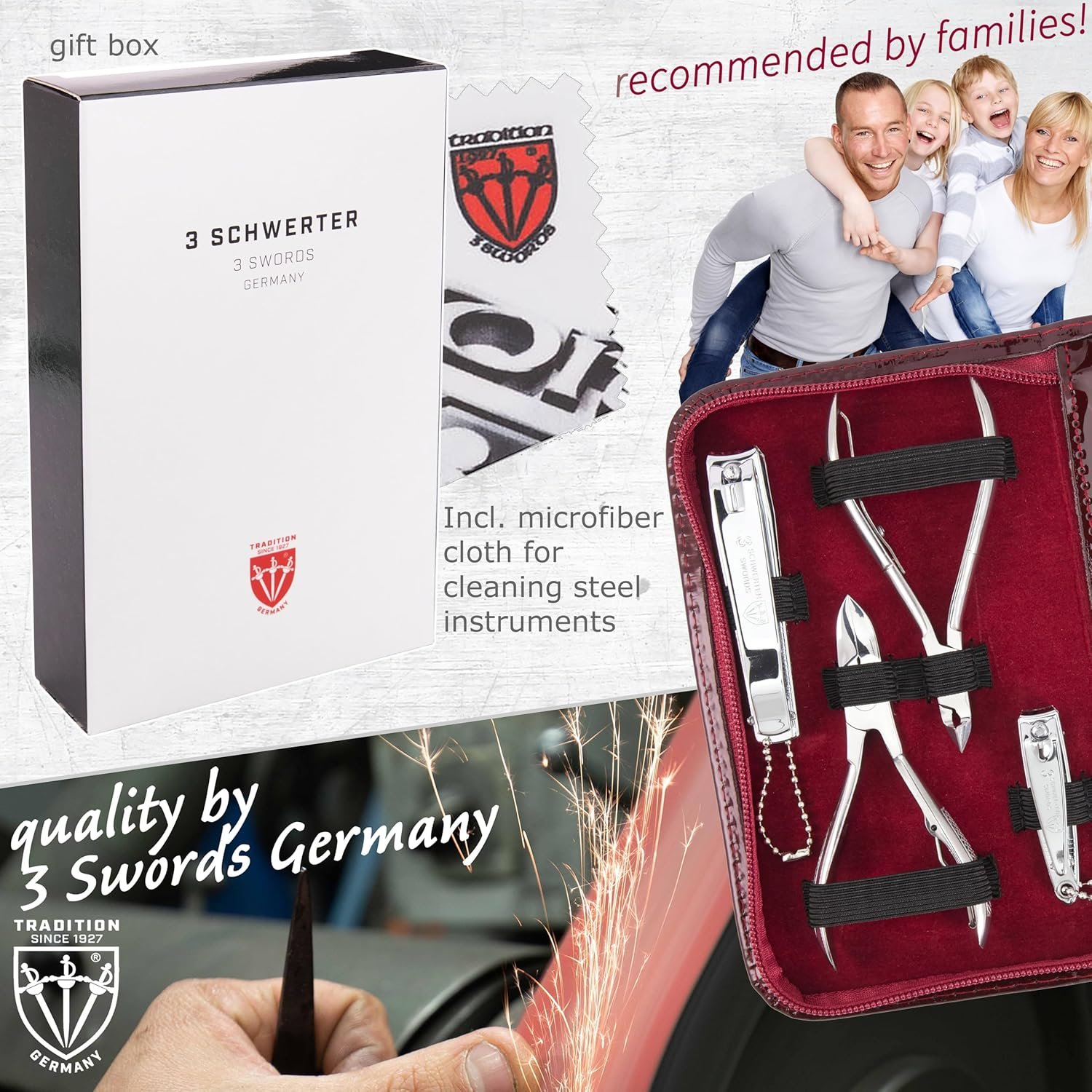 3 Swords Germany - brand quality 10 piece manicure pedicure grooming kit set for professional finger & toe nail care scissors clipper fashion leather case in gift box, Made by 3 Swords (6226) - Image 6