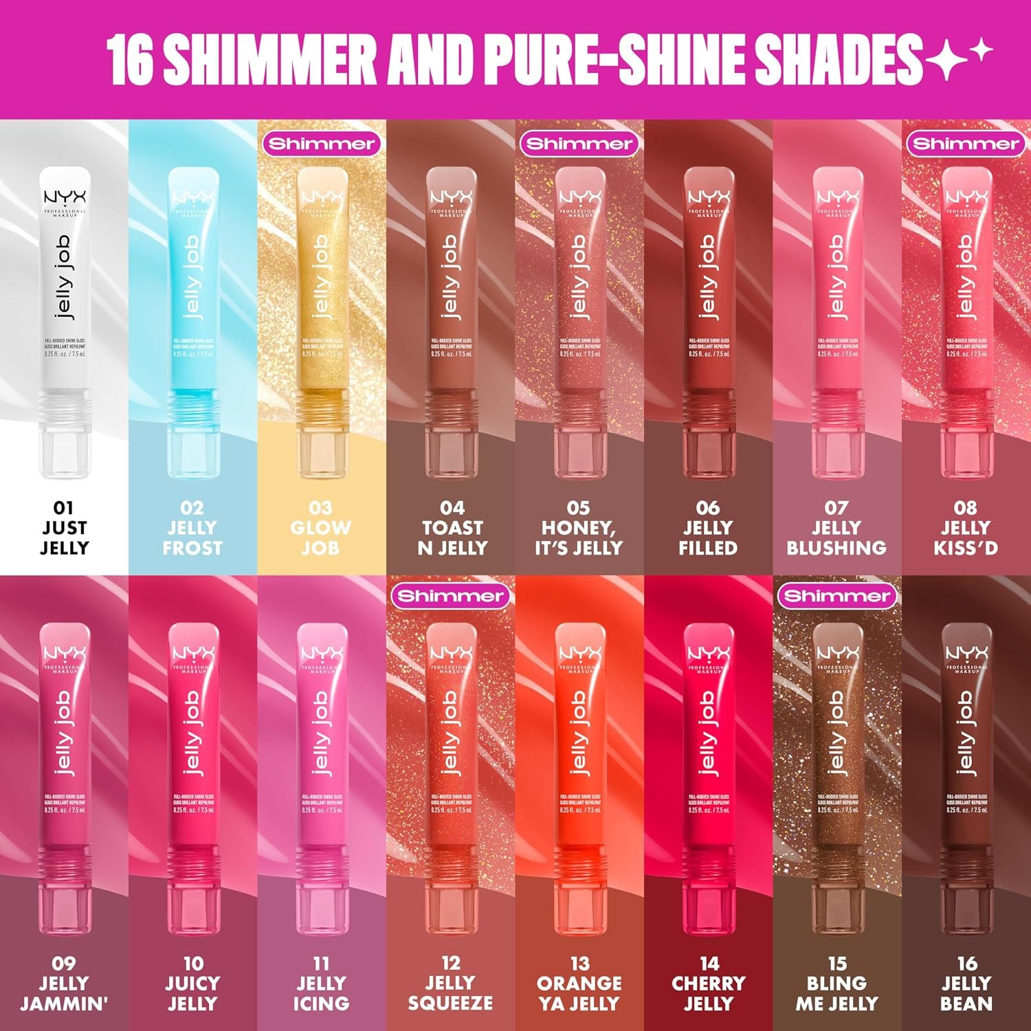 NYX PROFESSIONAL MAKEUP Jelly Job Lip Gloss, Lip Tint Gloss with Full-Bodied, Smoothing, and Hyper-Glossy Shine - Glow Job (Gold Shimmer) - Image 6