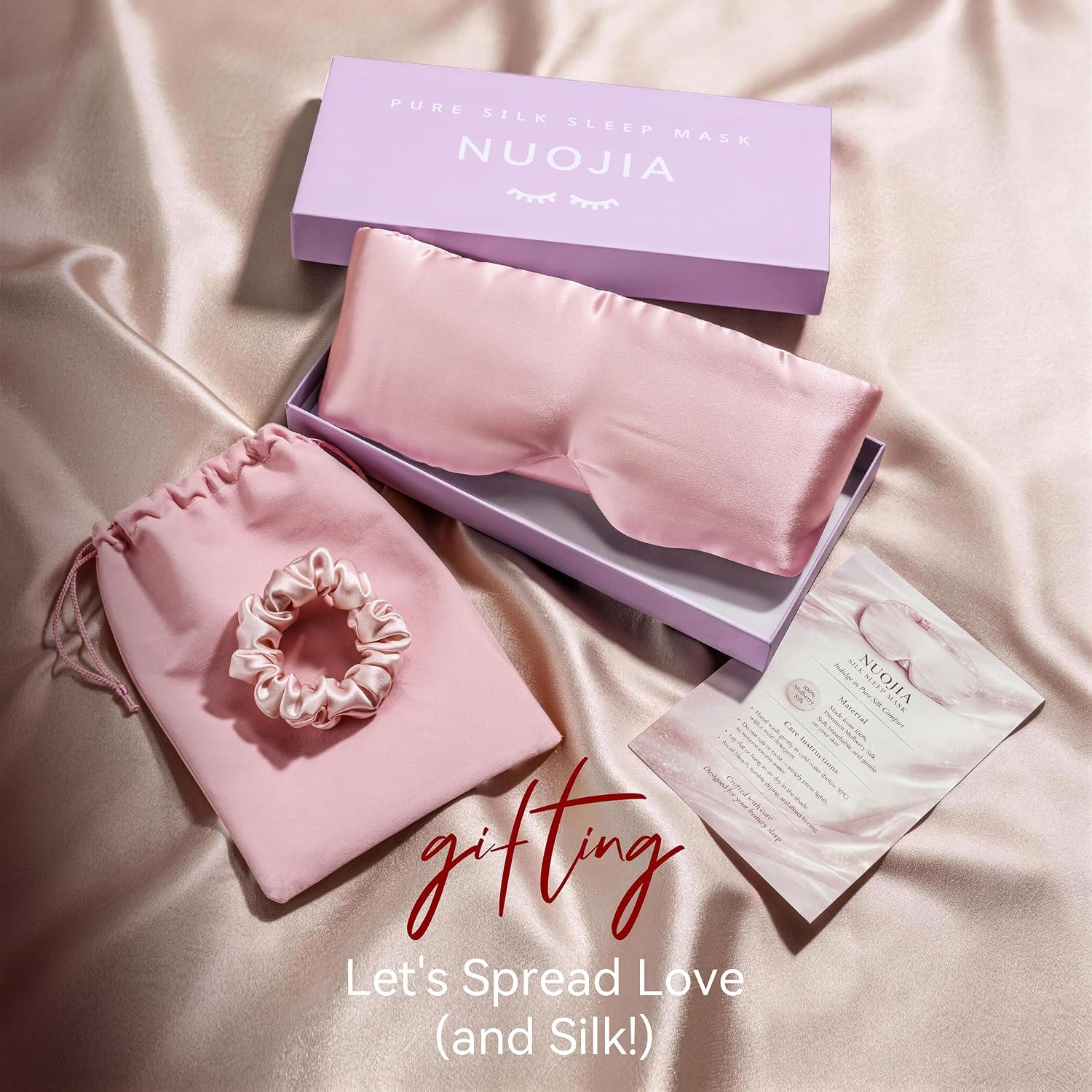 Silk Sleep Mask 22 Momme 100% Mulberry Silk & 3.5cm Silk Hairband Set for Side Sleeper Women Men,Light Blocking Nose Pad, Adjustable Silent Strap,Eye Mask fo Home & Travel Use (Pink) - Image 2