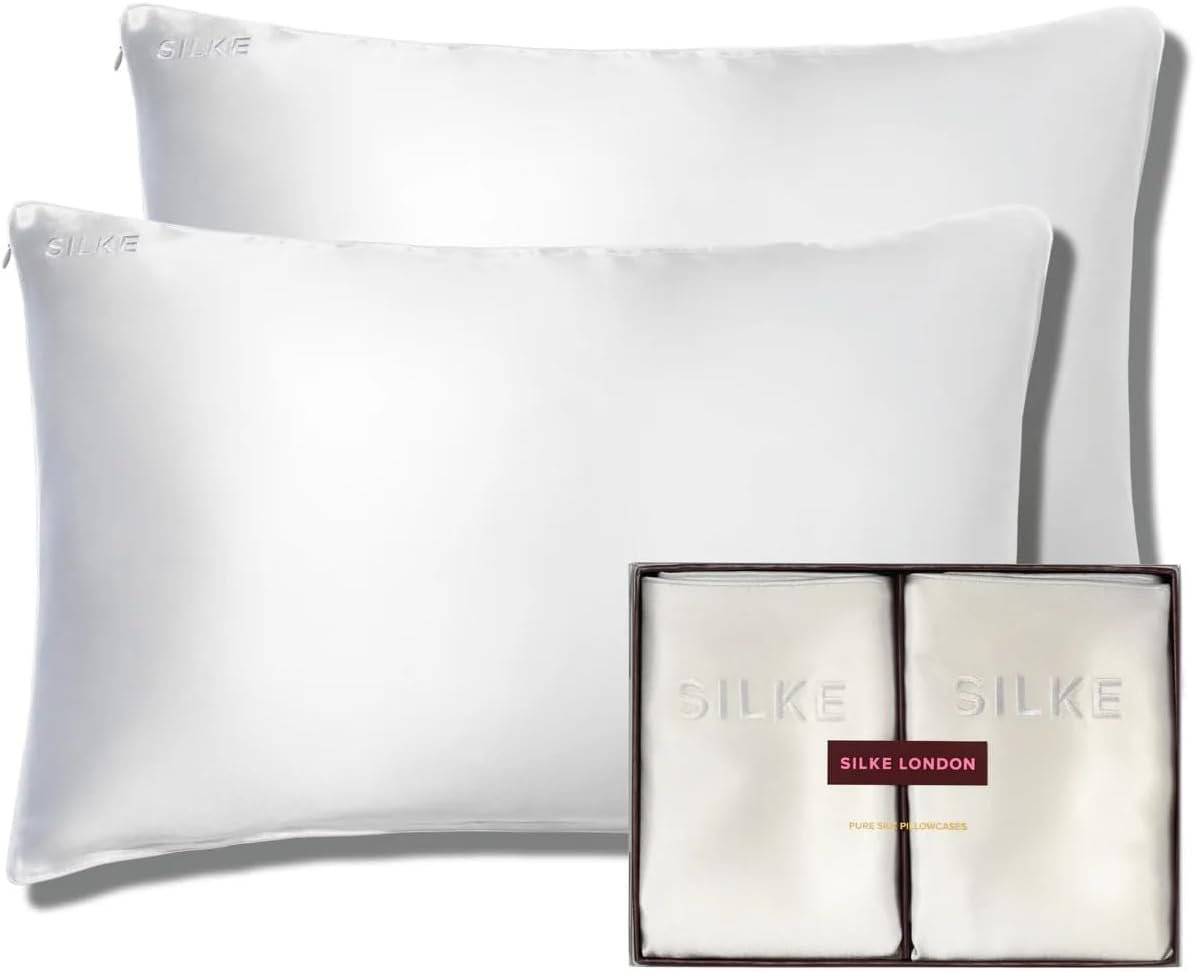 SILKE London 100% Pure 22 Momme Mulberry Silk Pillowcases – 2 Pack, 6A Grade Long Fiber Silk, Queen Size (20” x 30”), Oeko-TEX Certified, Concealed Zipper – for Frizz-Free Hair & Glowing Skin