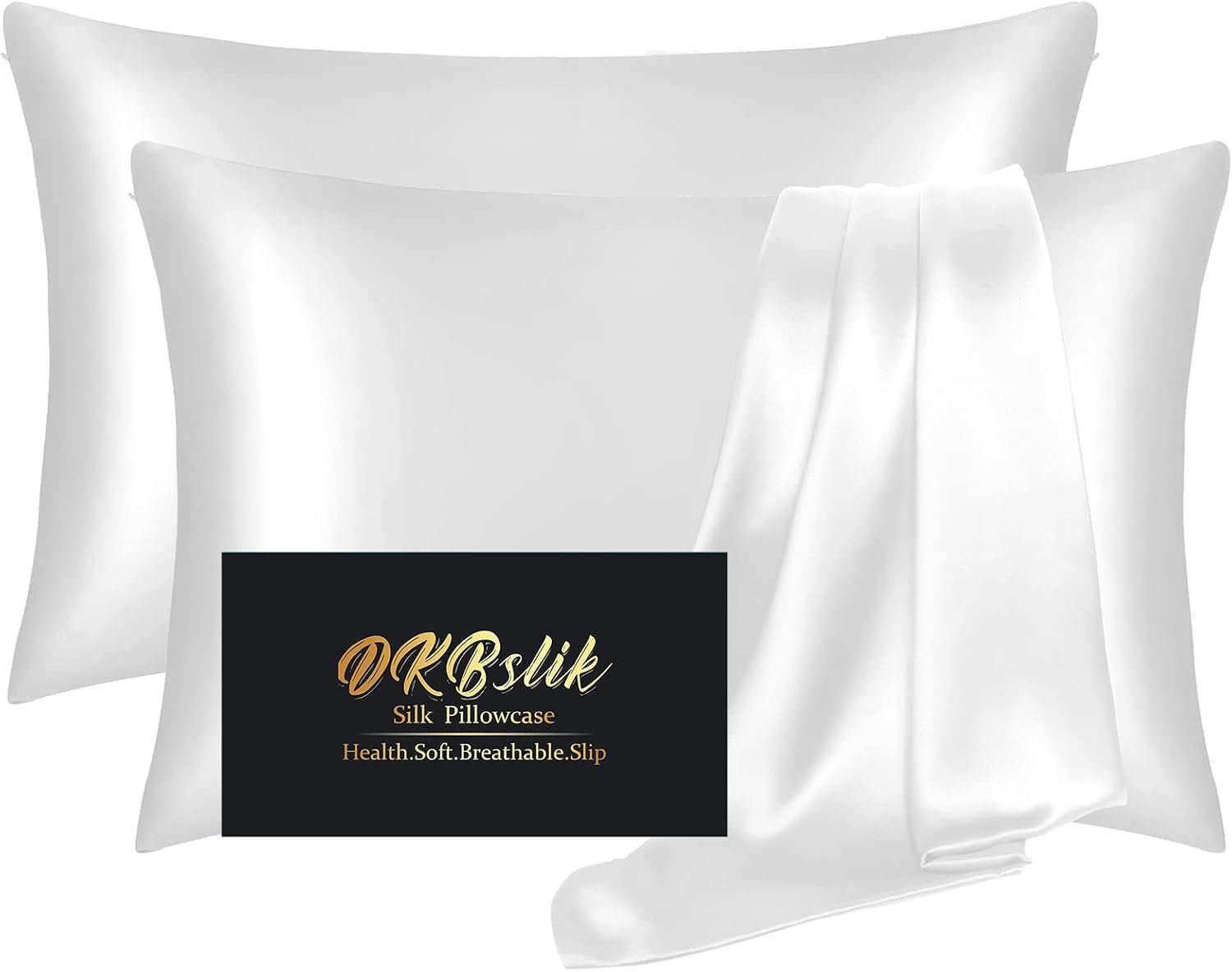 DKBslik Silk Pillow Cases 2 Pack Standard Size with Hidden Zipper, White