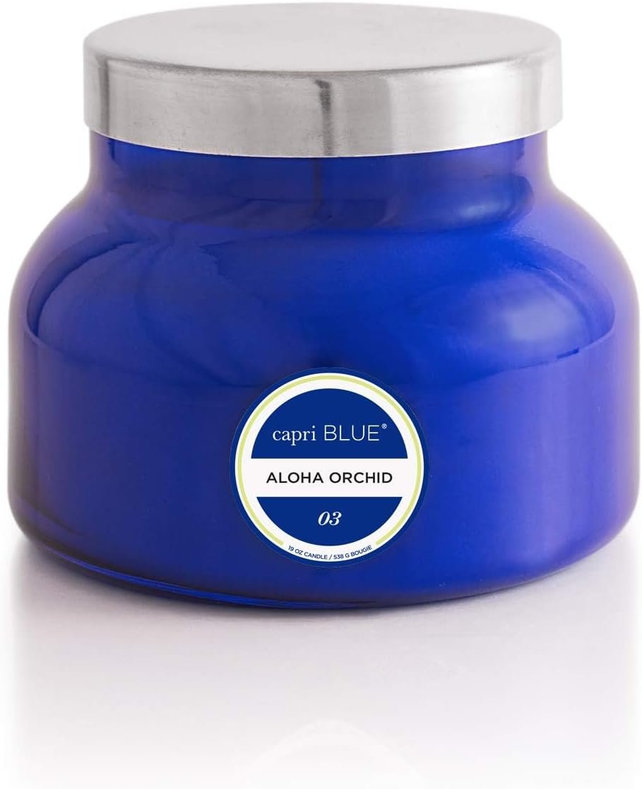 Capri Blue Signature Jar Candles - Long Lasting Soy Wax Blend - Luxury Tropical Scented Candles - Comes in Blue Decorative Glass Jar (Aloha Orchid, 19 oz)