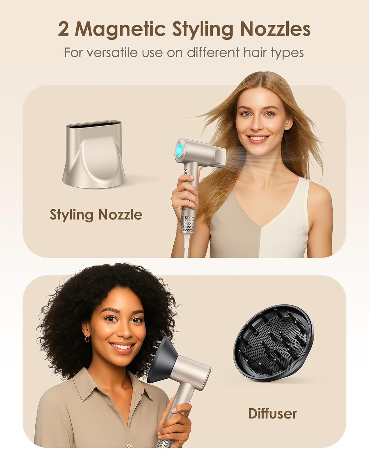 Ionic Hair Dryer, 160,000 RPM High-Speed Blow Dryer with Diffuser for Women - Image 2