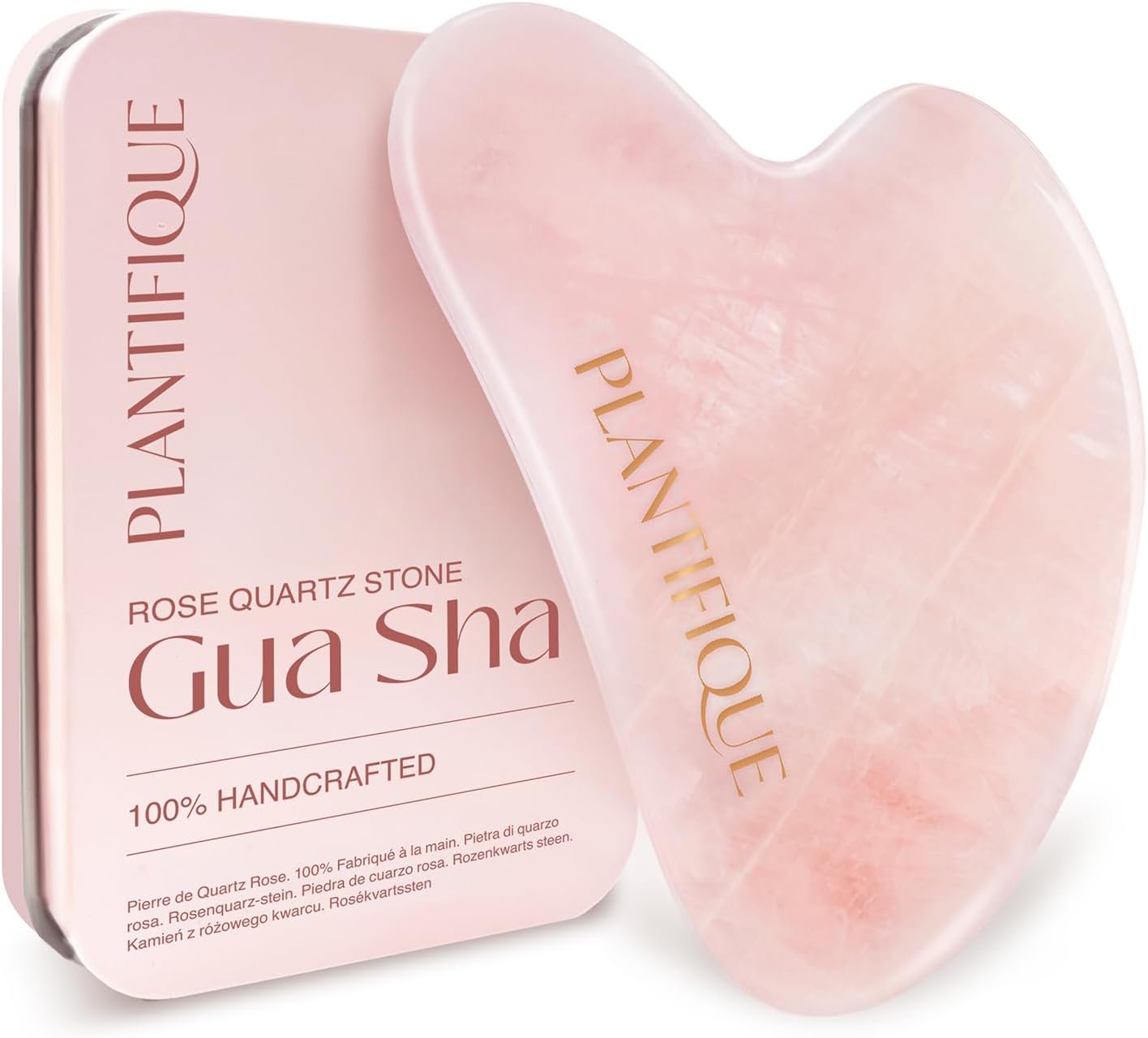 PLANTIFIQUE Rose Quartz Gua Sha Tool – Anti-Aging Face Massager & Jawline Shaper for Skincare Routine – Facial Massage & Skin Care Gift