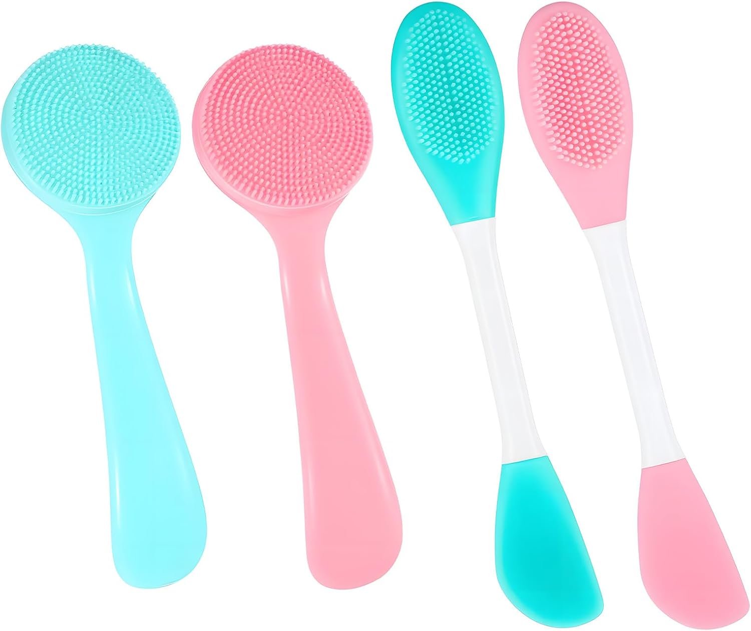 4 Pack Silicone Facial Cleansing Brush Manual Faces Scrub Brushes 2 in 1 Silicone Face Mask Brush & Face Scrubber Skin Friendly Soft Bristles for Blackheads Makeup Residues Removal