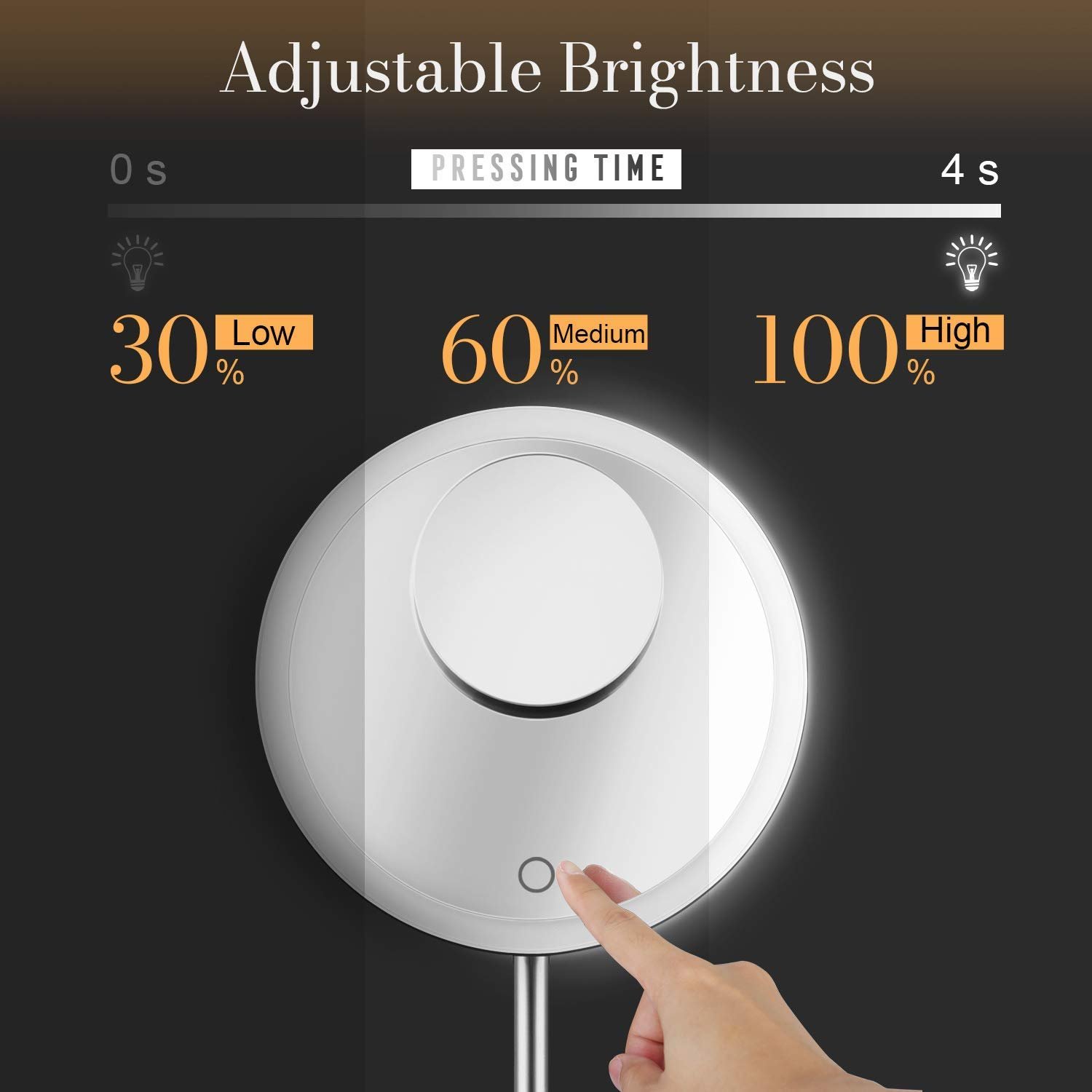Makeup Mirror 9" Vanity Mirror with Lights, 5X & 10X Magnification - Front/Back Magnetic Design, Rechargeable & Cordless, Touch Dimming, 90° Adjustable Angle, Metal Frame, Includes USB Cable - Image 4