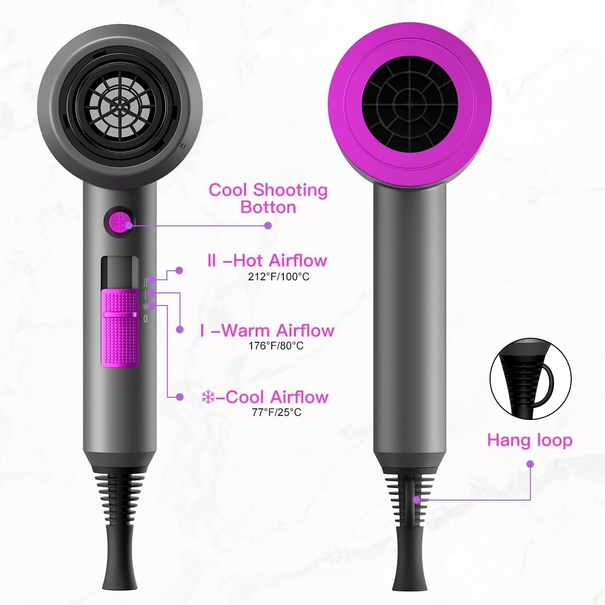 slopehill Professional Ionic Hair Dryer, Powerful 1800W Fast Drying Low Noise Blow Dryer with 2 Concentrator Nozzle 1 Diffuser Attachments for Home Salon Travel - Image 6
