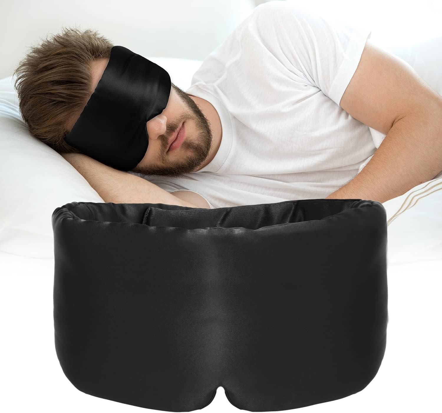 Silk Sleep Mask for Women Men, Mulberry Silk Eye Sleeping Mask & Blindfold with Adjustable Strap, Blackout Eye Cover for Sleep Travel Yoga Nap, Large Size, Black - Image 8