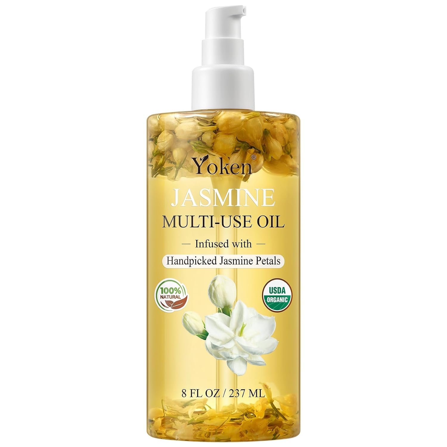 Organic Jasmine Multi-Use Body Oil For Skin, Face, Hair with Petals