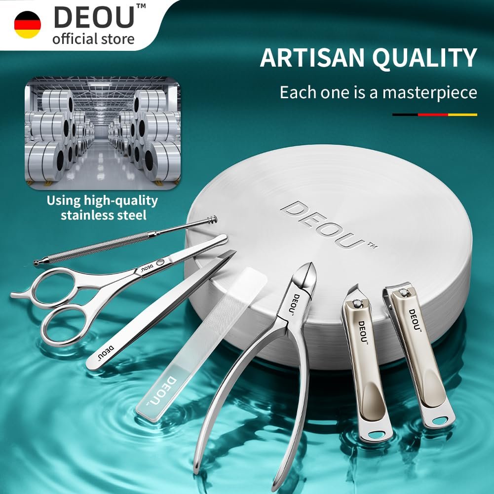DEOU Premium Manicure Set 8 in 1, 420J2 Stainless Steel Pedicure Kit with Luxury Leather Case, Professional Grooming Tools for Travel & Home, (Brown) - Image 3